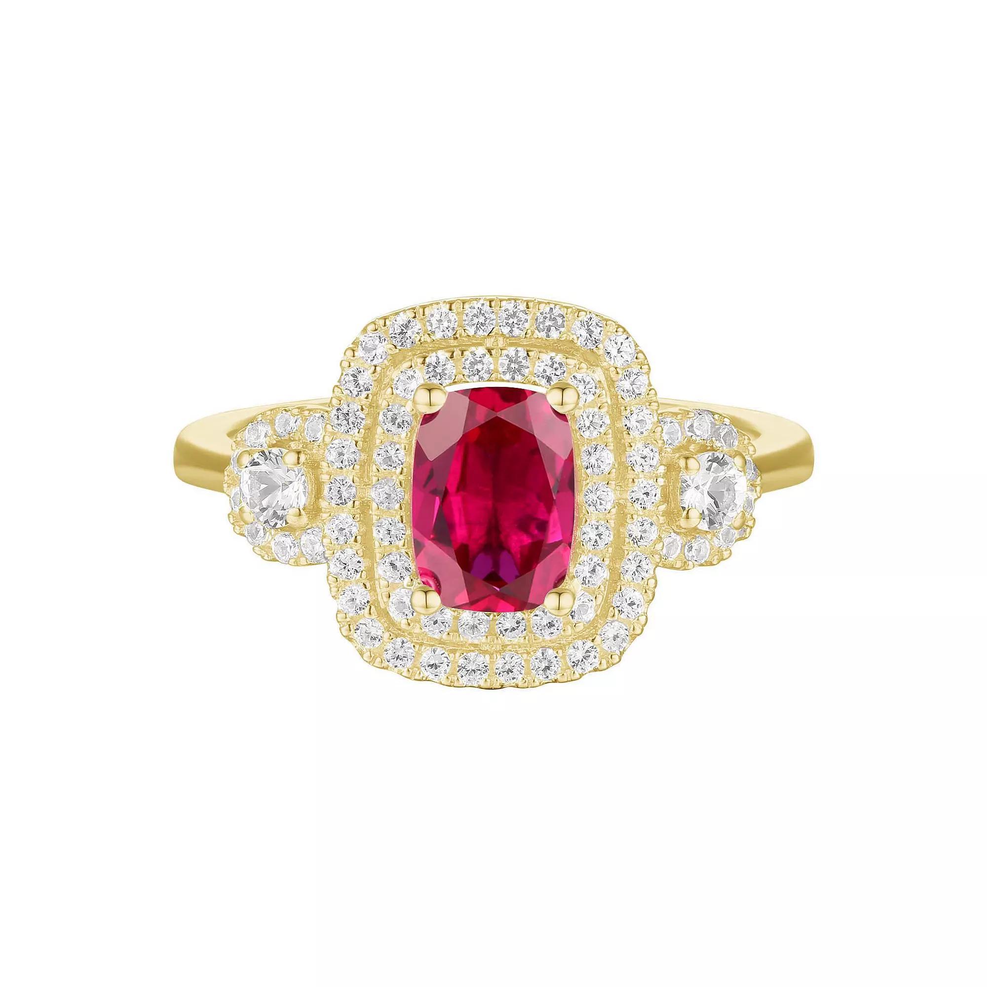 14k Gold Over Silver Lab-Created Ruby, Lab-Created White Sapphire Solitaire Ring, Women's, Size: 7, Gold Tone Product Image