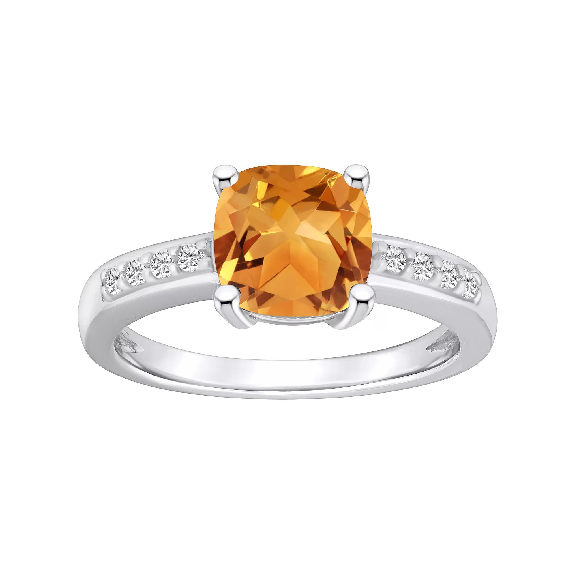 Alyson Layne 14k Gold Cushion Citrine & 1/8 Carat T.W. Diamond Ring, Women's, Size: 5 Product Image