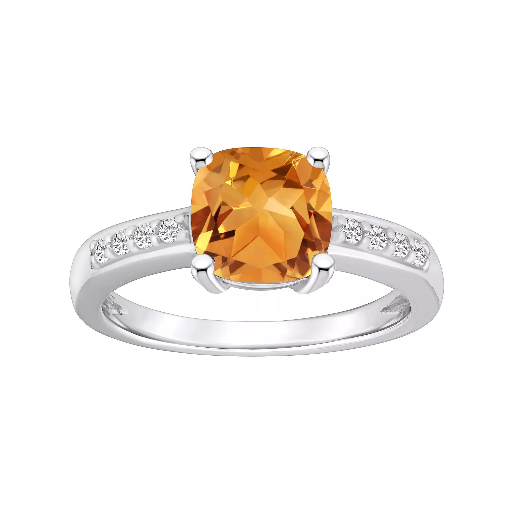 Alyson Layne 14k Gold Cushion Citrine & 1/8 Carat T.W. Diamond Ring, Women's, Size: 5 Product Image