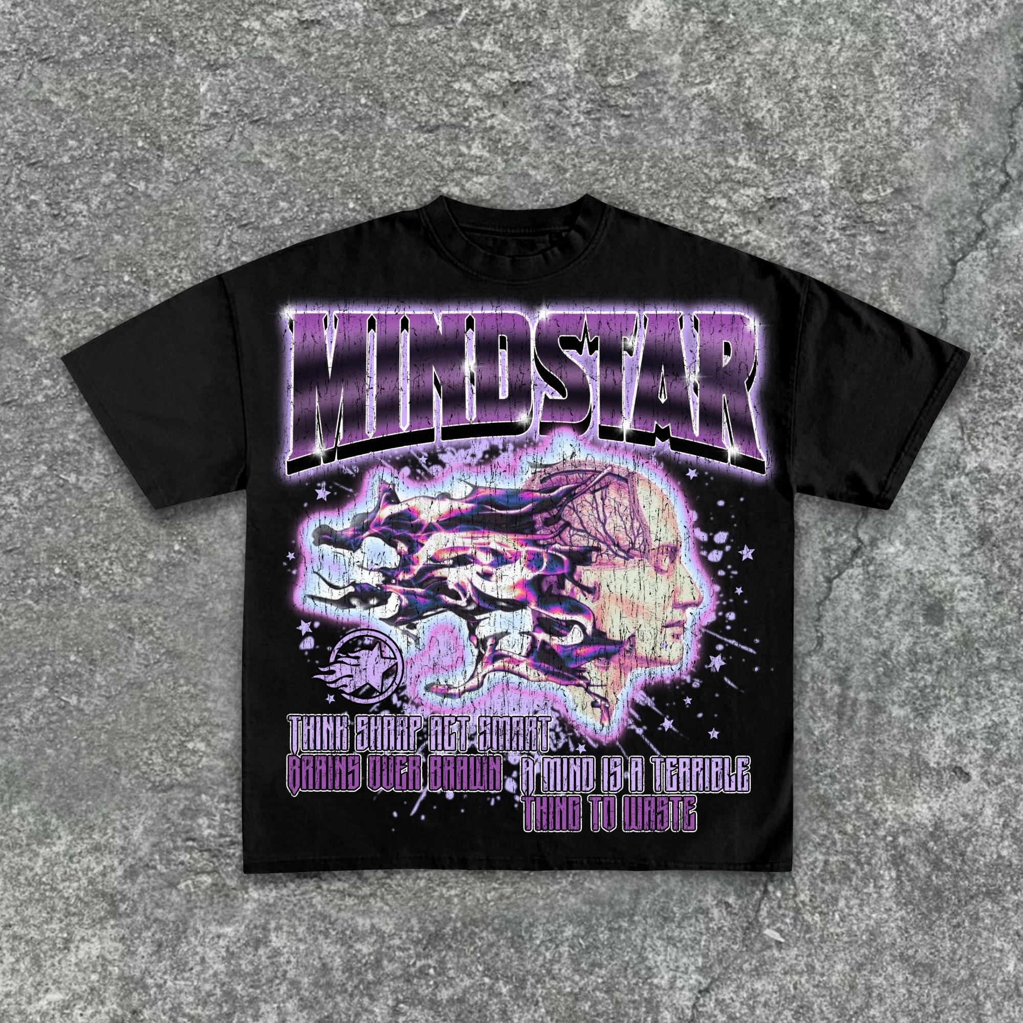 Mindstar-Burning Thinking-Retro Pattern Printing Cotton T-Shirt Product Image