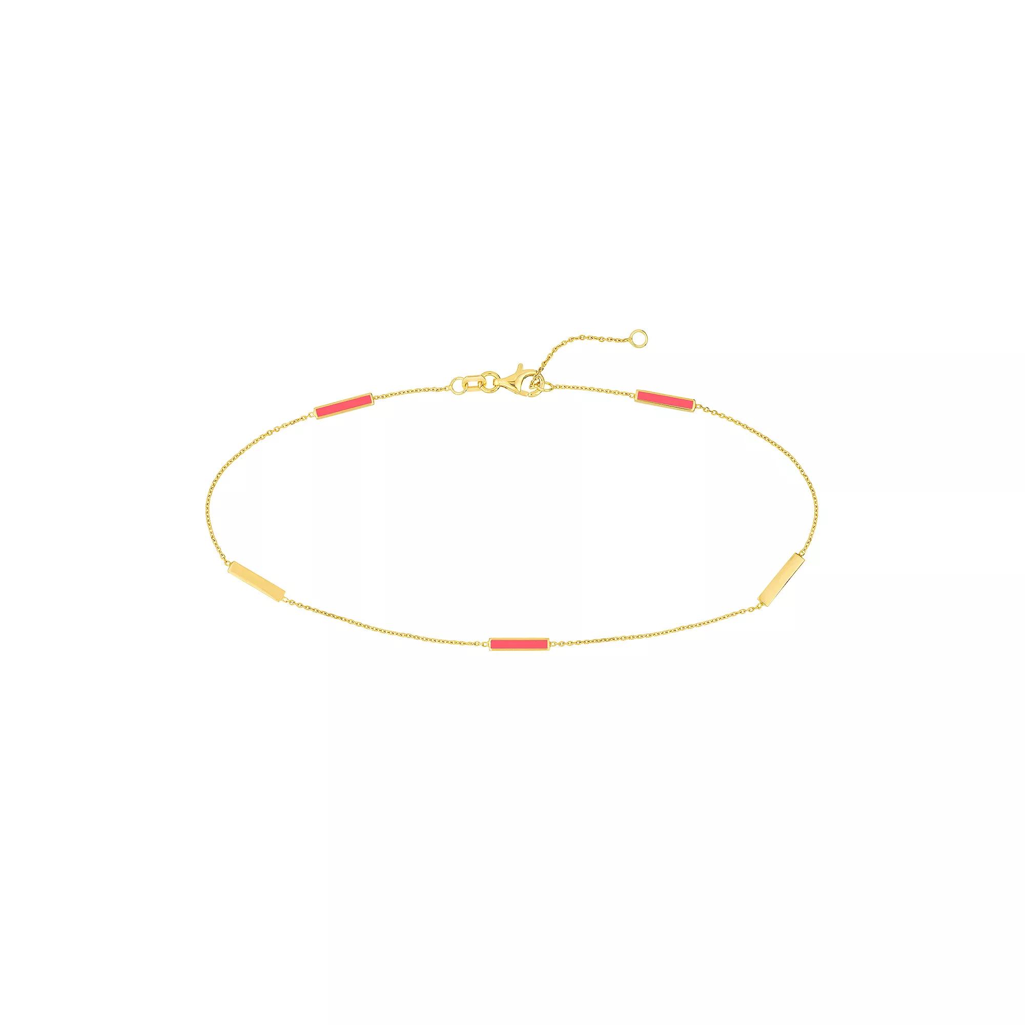 Color Romance 14k Gold & Enamel Bar Alternating Station Anklet, Womens White Product Image