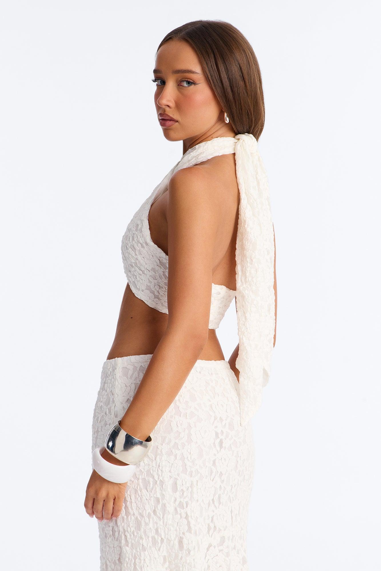 Summer Romance Lace Halter Bra Top - Ivory Female Product Image