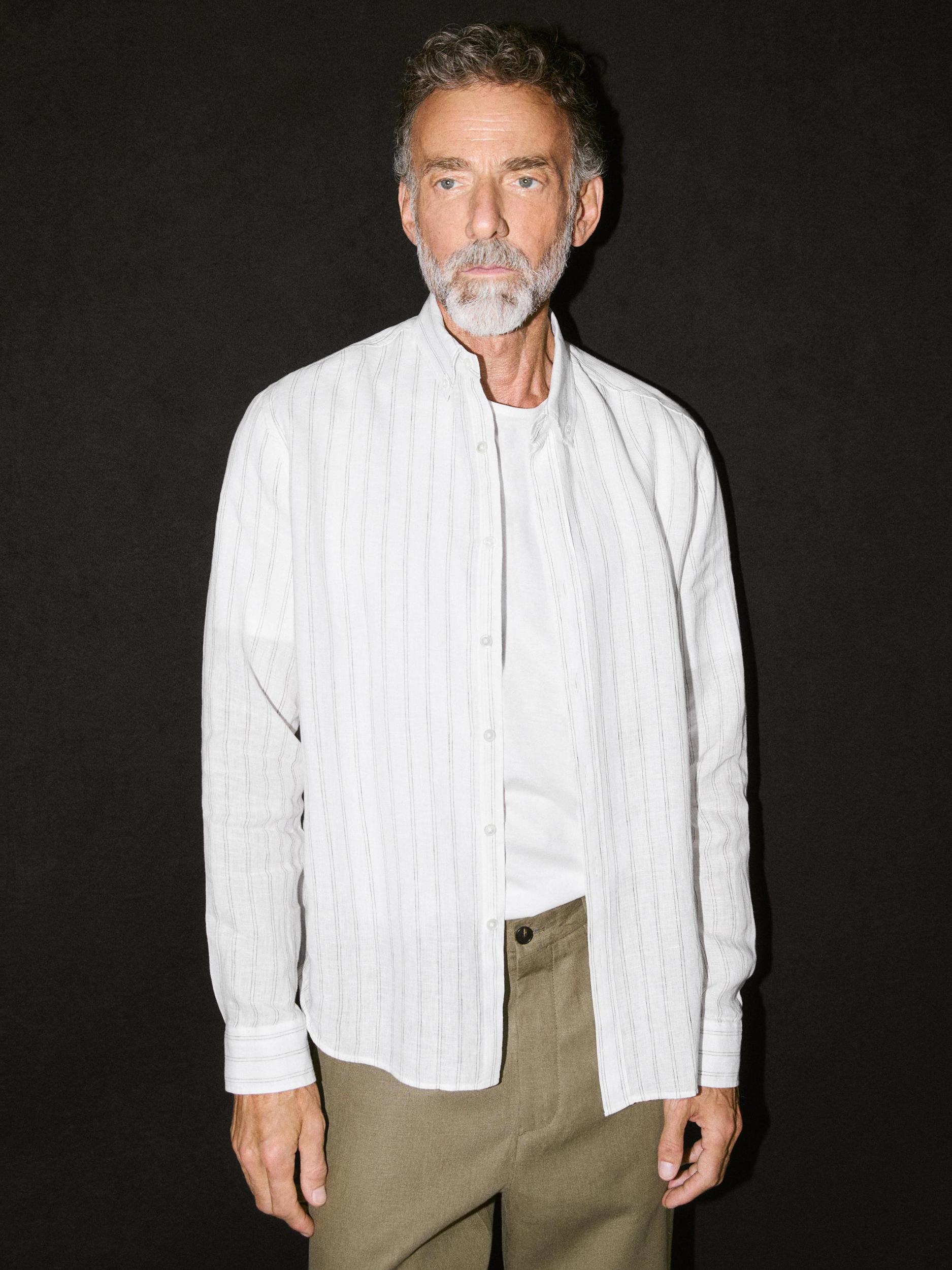 Regular fit striped linen shirt Product Image