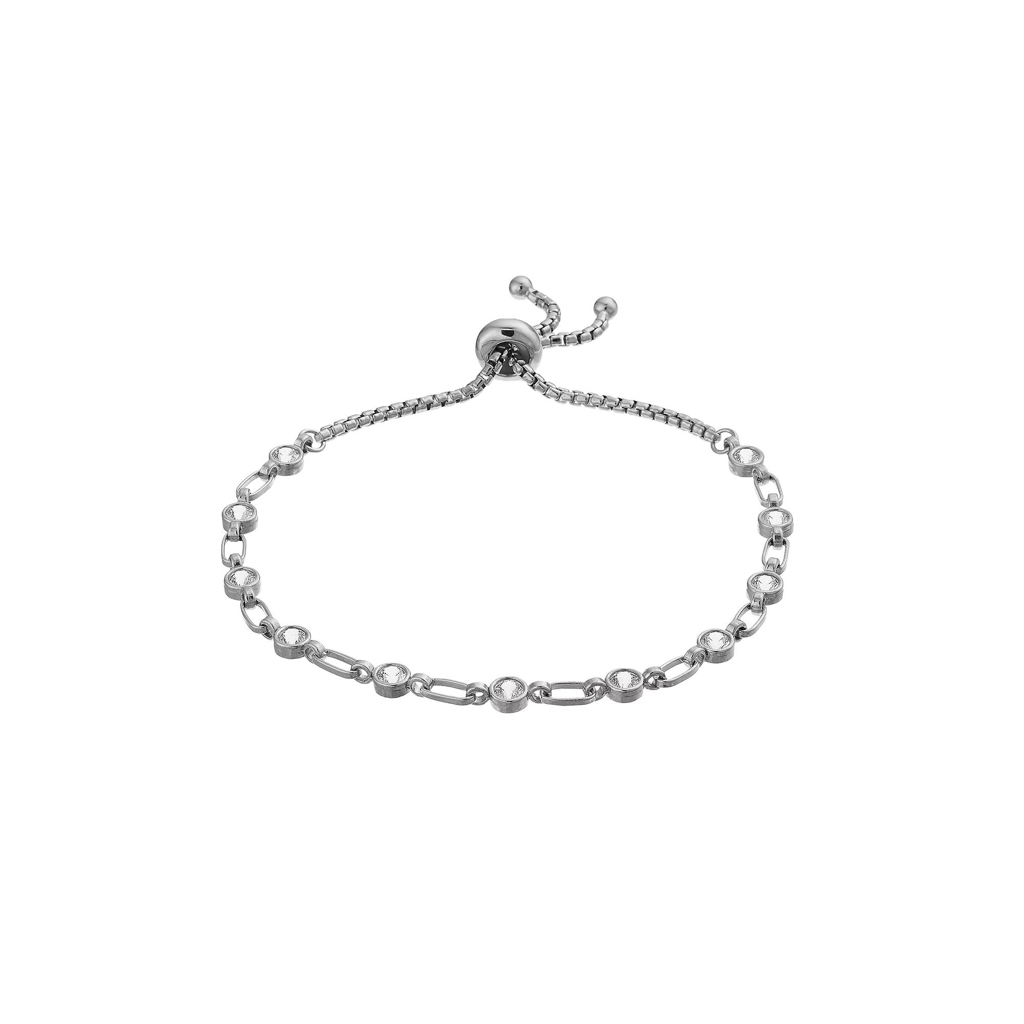 Kristen Kesho Sterling Silver Lab-Created White Sapphire Tennis Adjustable Bolo Bracelet, Women's,  Product Image