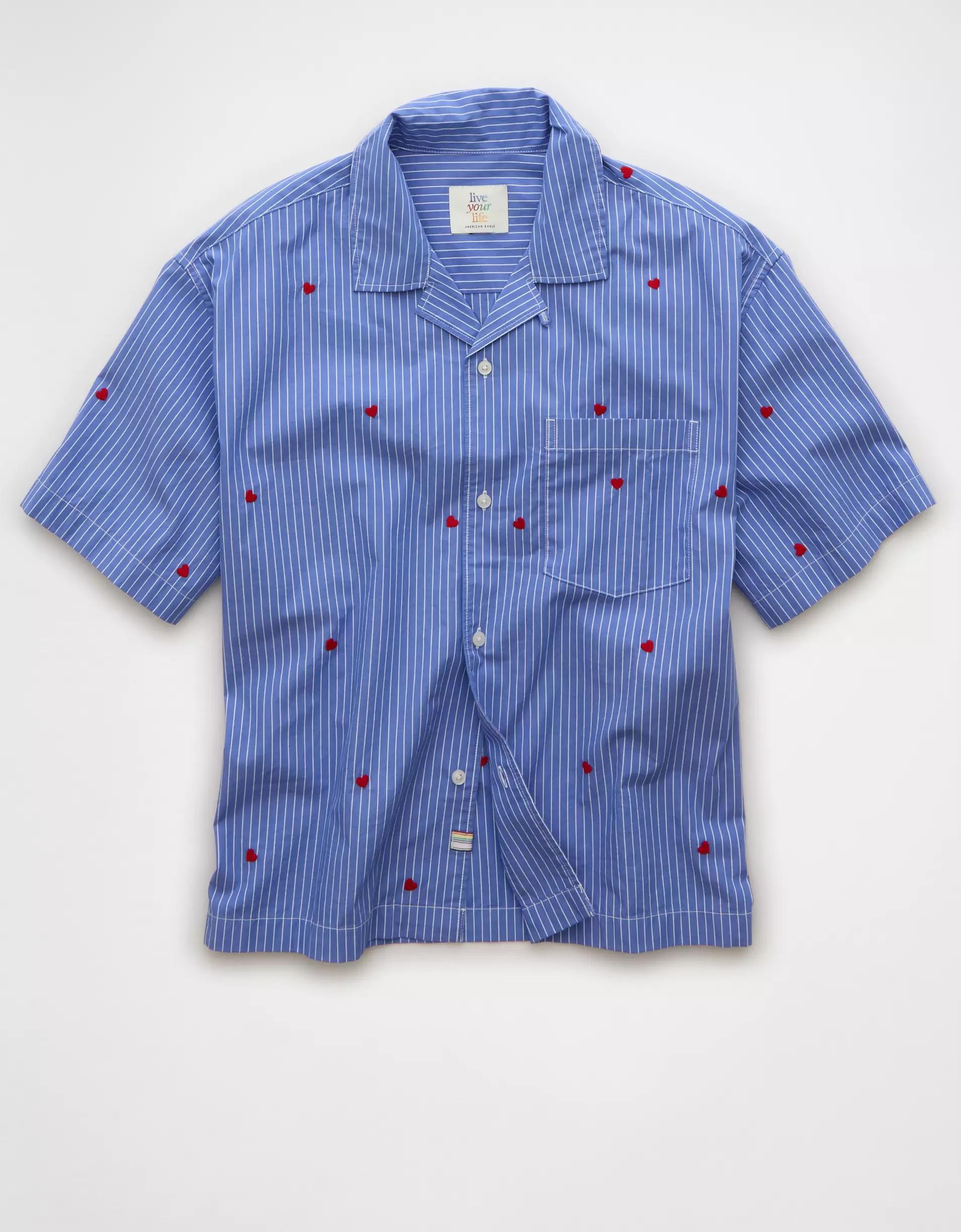 AE Pride Poolside Embroidered Striped Button-Up Shirt Product Image