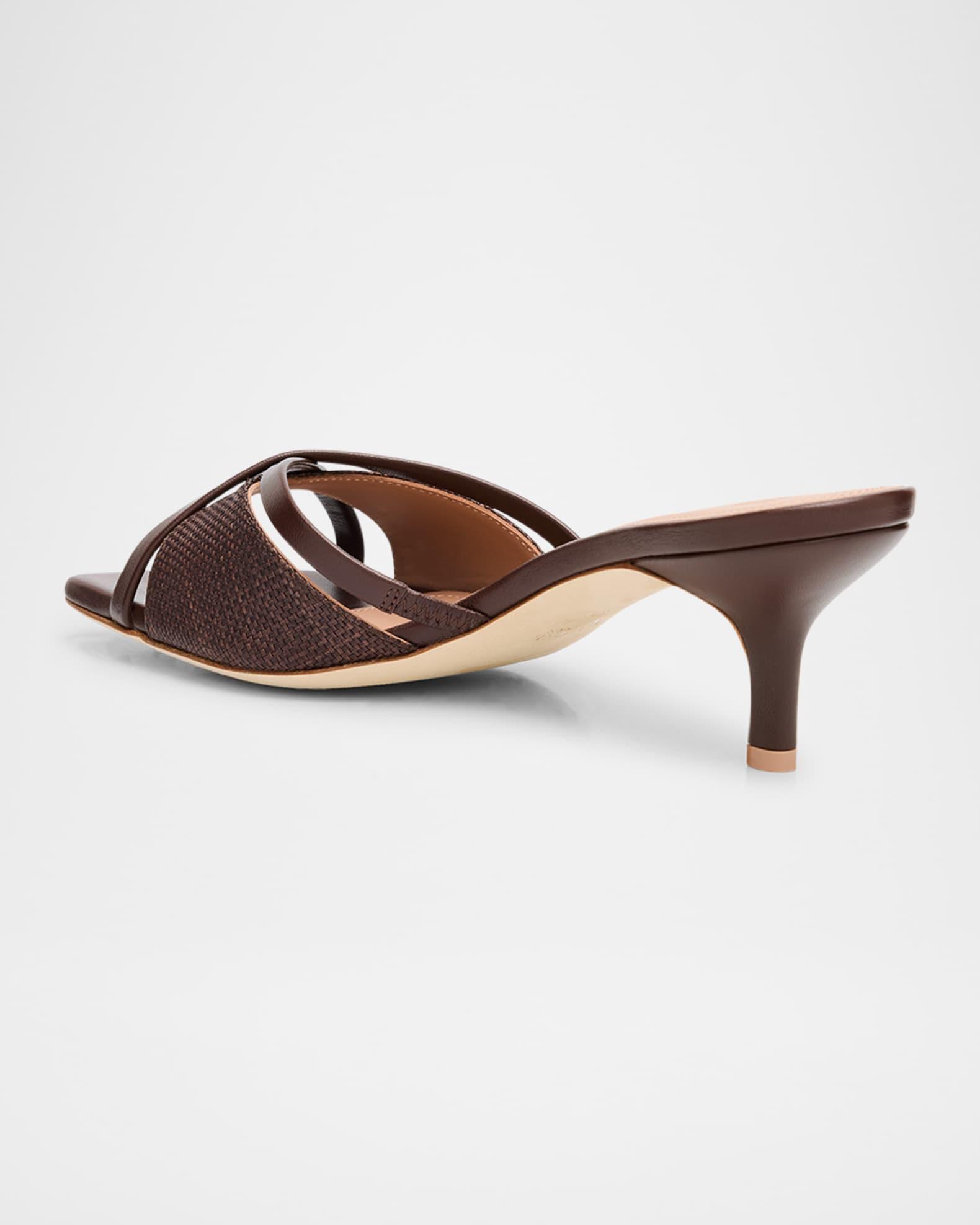 Raffia and Leather Kitten-Heel Sandals Product Image
