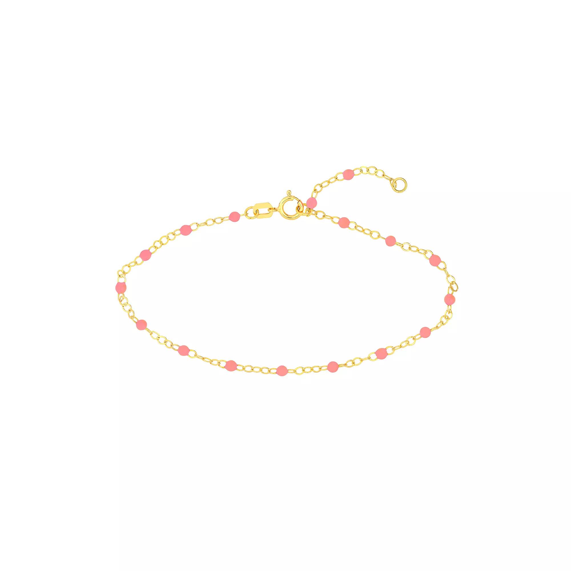 Color Romance 14k Gold Colored Enamel Bead Adjustable Bracelet, Womens Pink Product Image