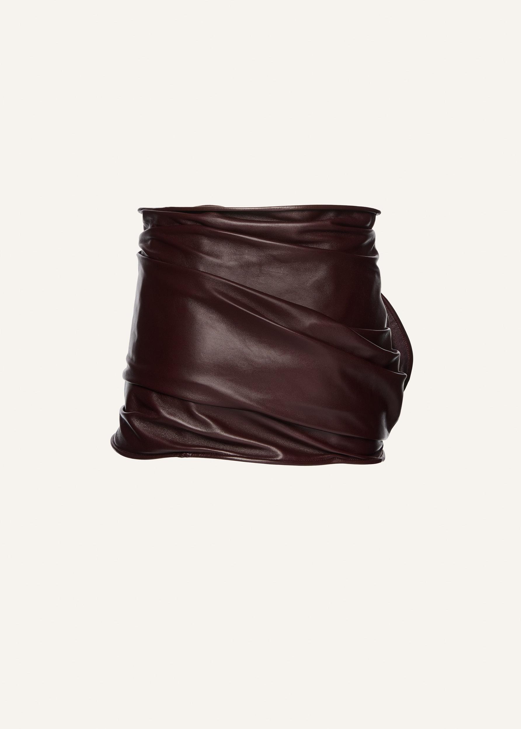 Draped leather mini skirt in burgundy Product Image