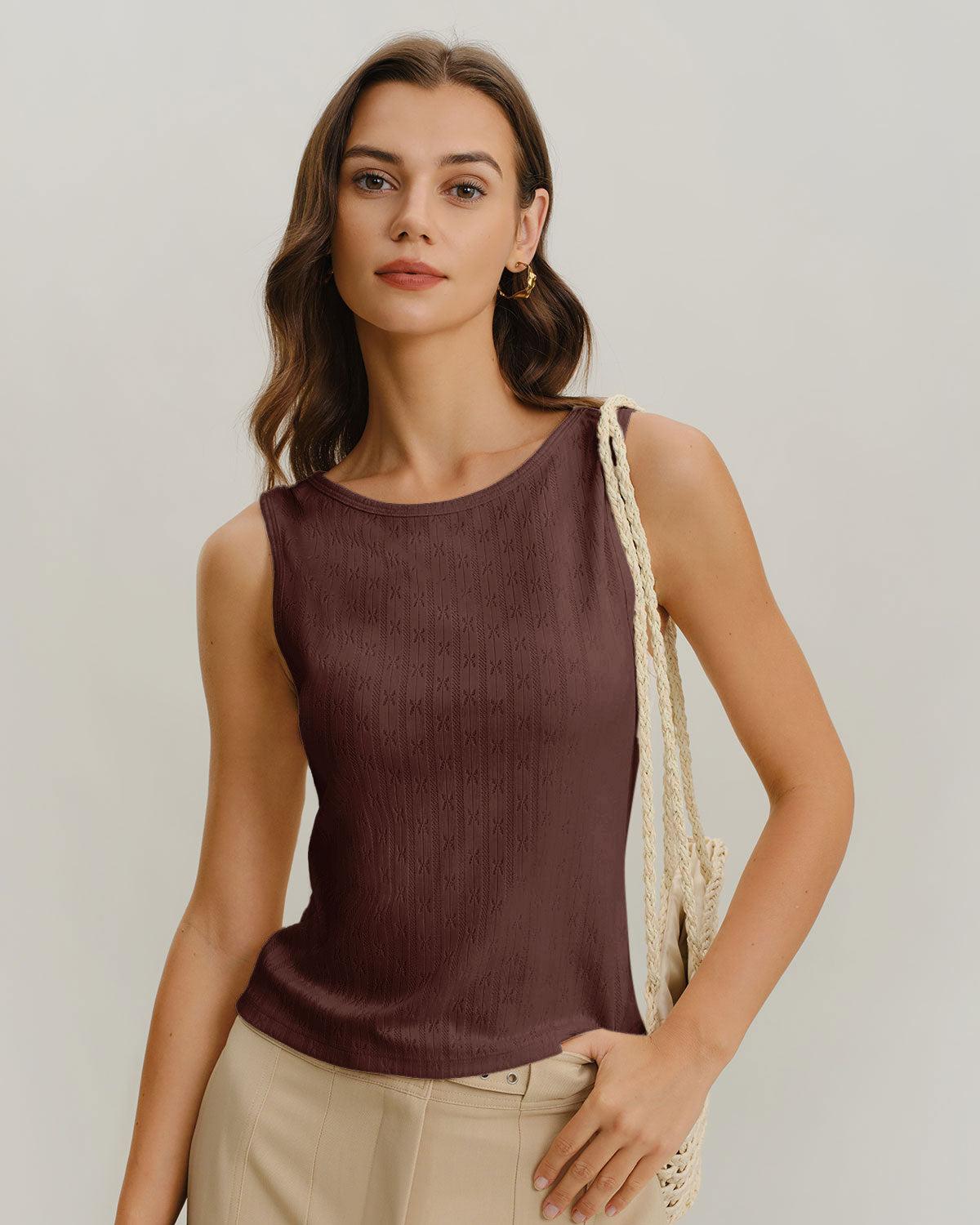Coffee Boat Neck Ribbed Knit Tank Top Product Image