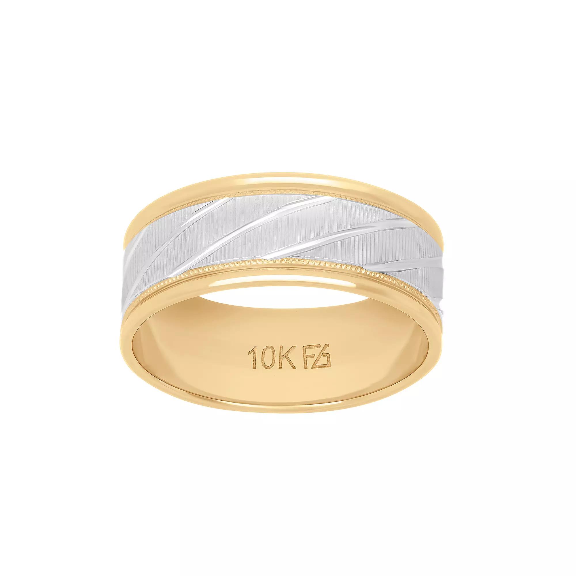 AXL 10k Gold & White Rhodium 8 mm Mens Band 10k Two Tone Product Image