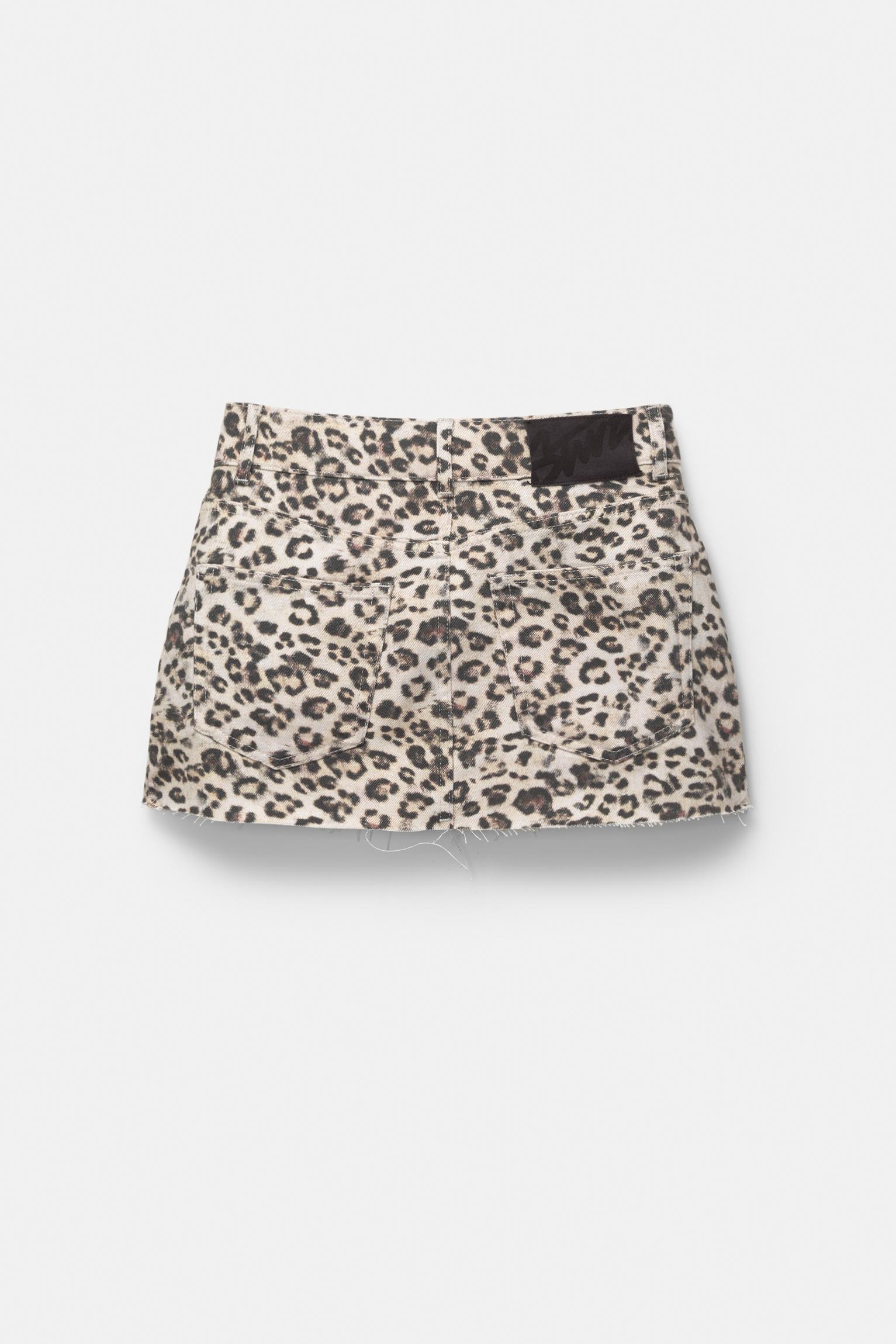 Leopard print denim mini skirt Product Image