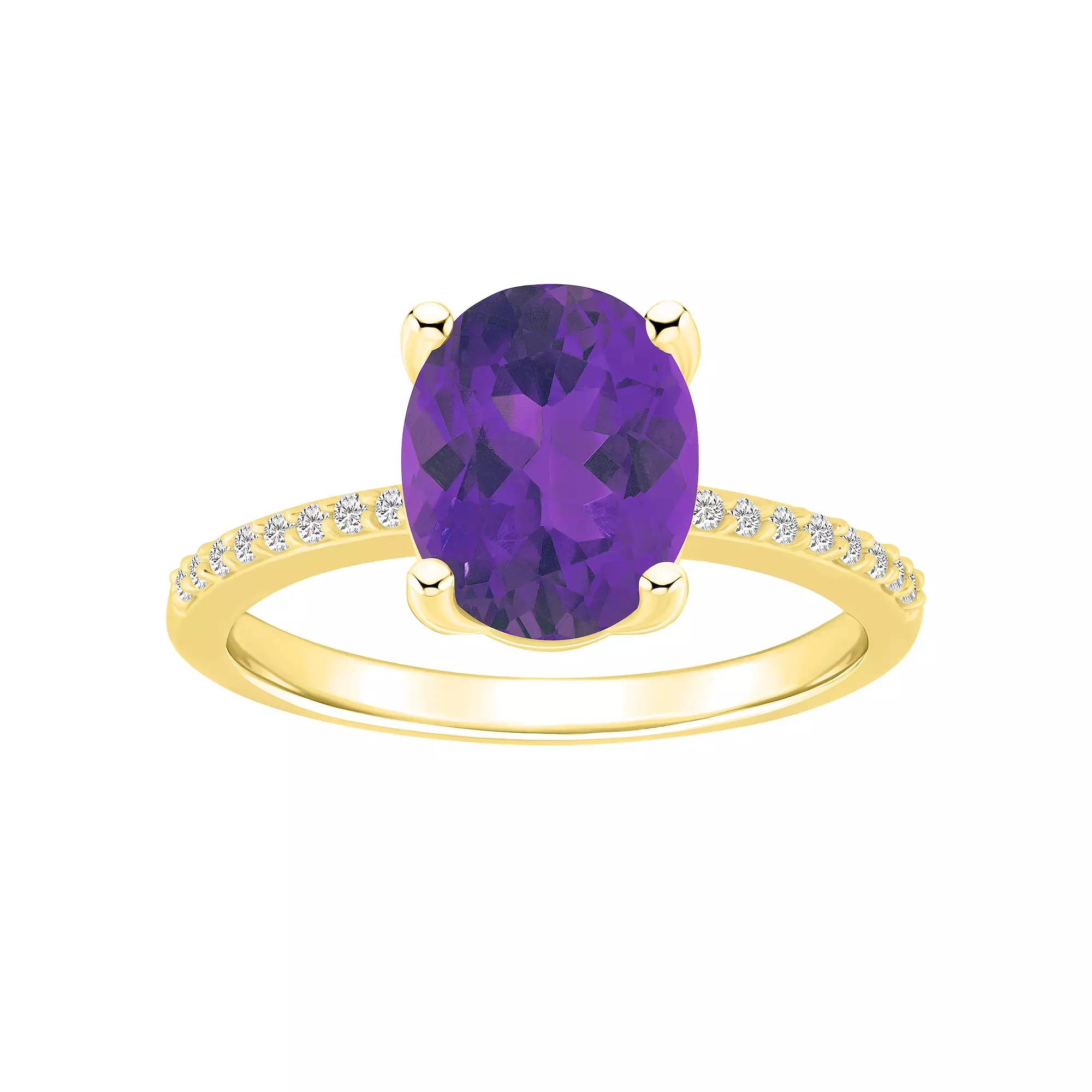 Alyson Layne 14k Gold Oval Amethyst & 1/10 Carat T.W. Diamond Ring, Women's, Size: 9 Product Image