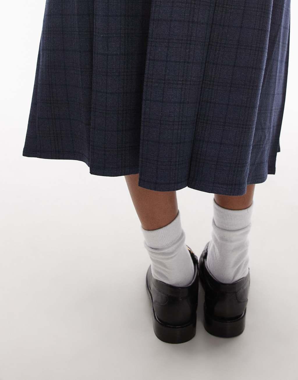 Topshop box pleat midi skirt in plaid print Product Image