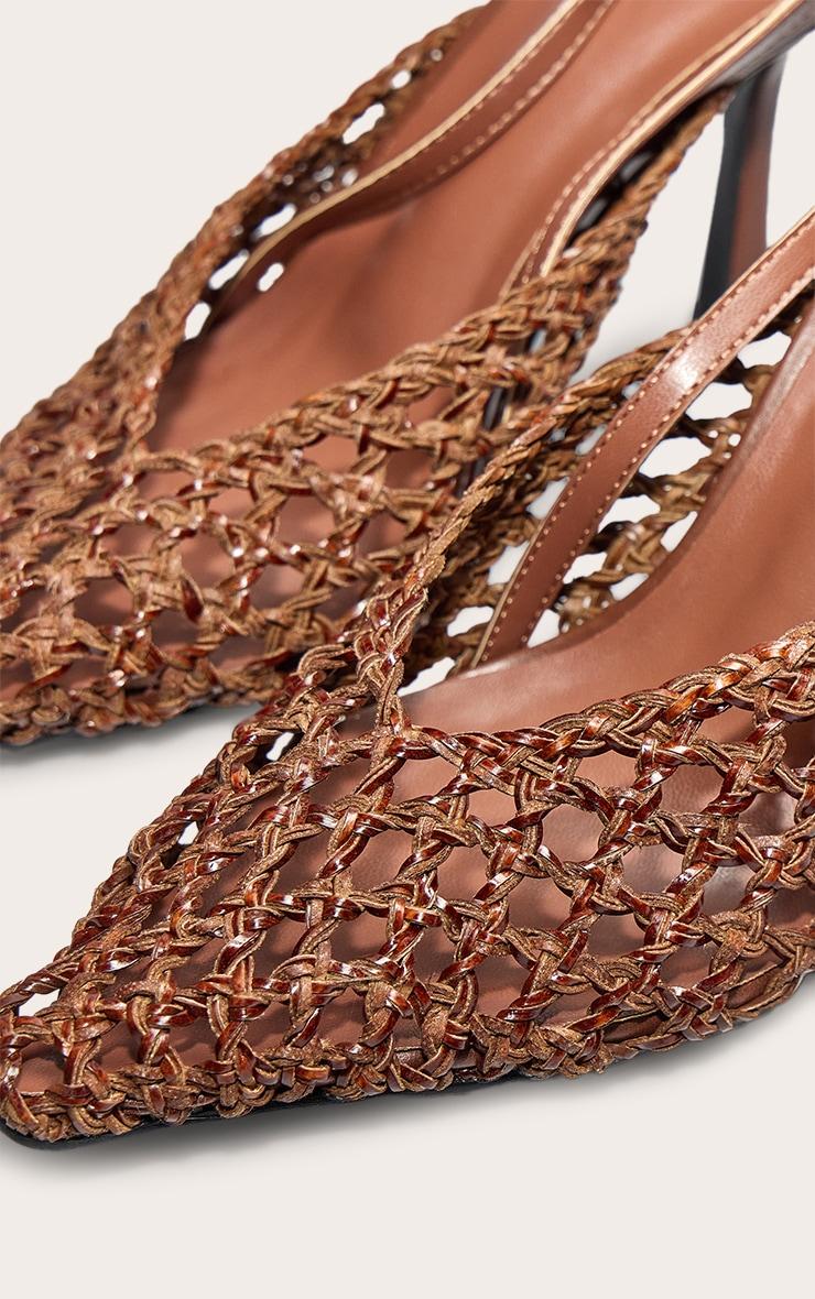 Chocolate Pu Point Toe Woven High Heeled Sling Back Courts Product Image
