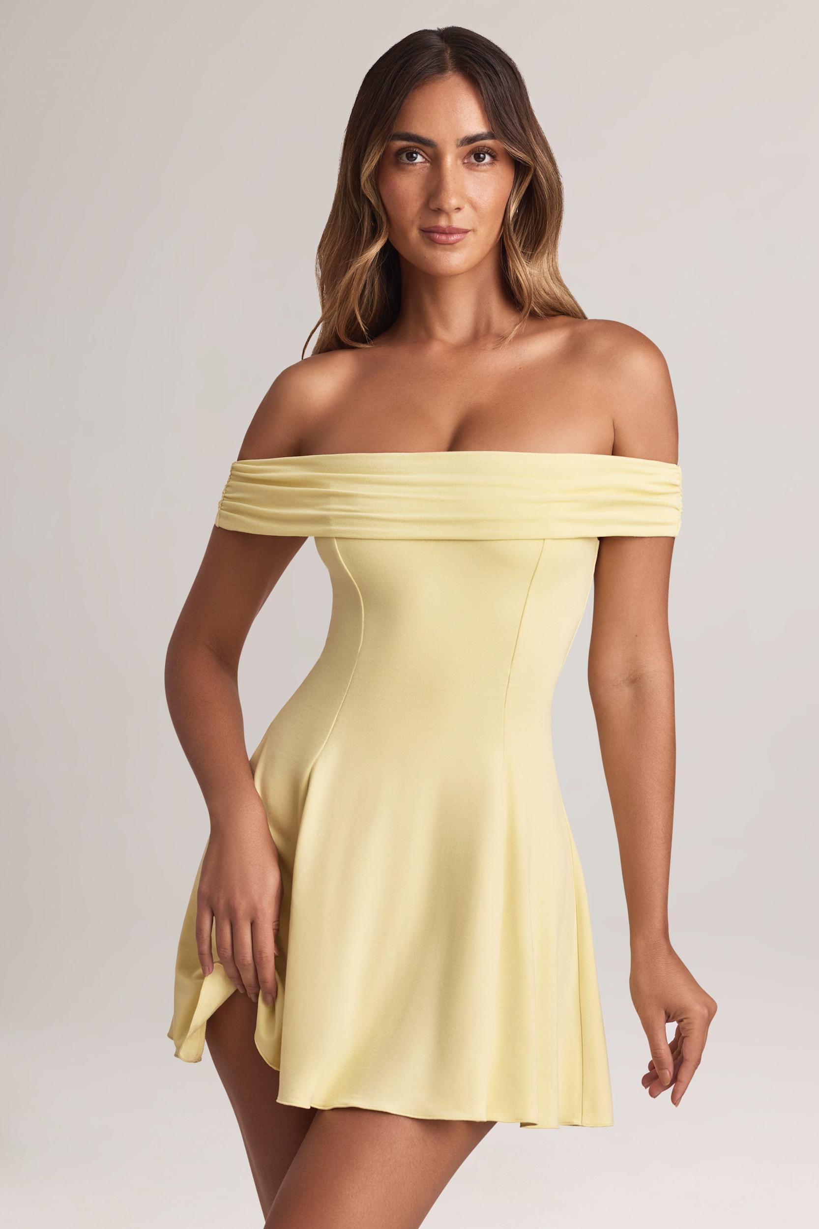 Modal Off-Shoulder A-Line Mini Dress in Lemon Sherbet Product Image