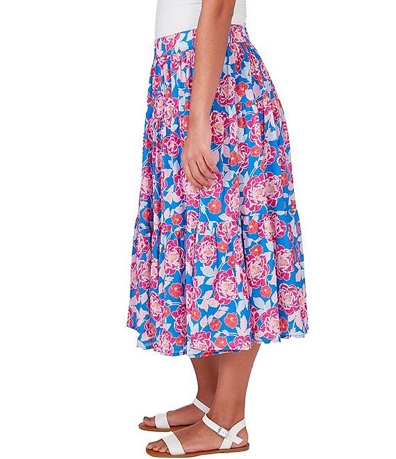 Ruby Rd. Floral Printed Yoryu Elastic Waist Midi A-Line Skirt Product Image