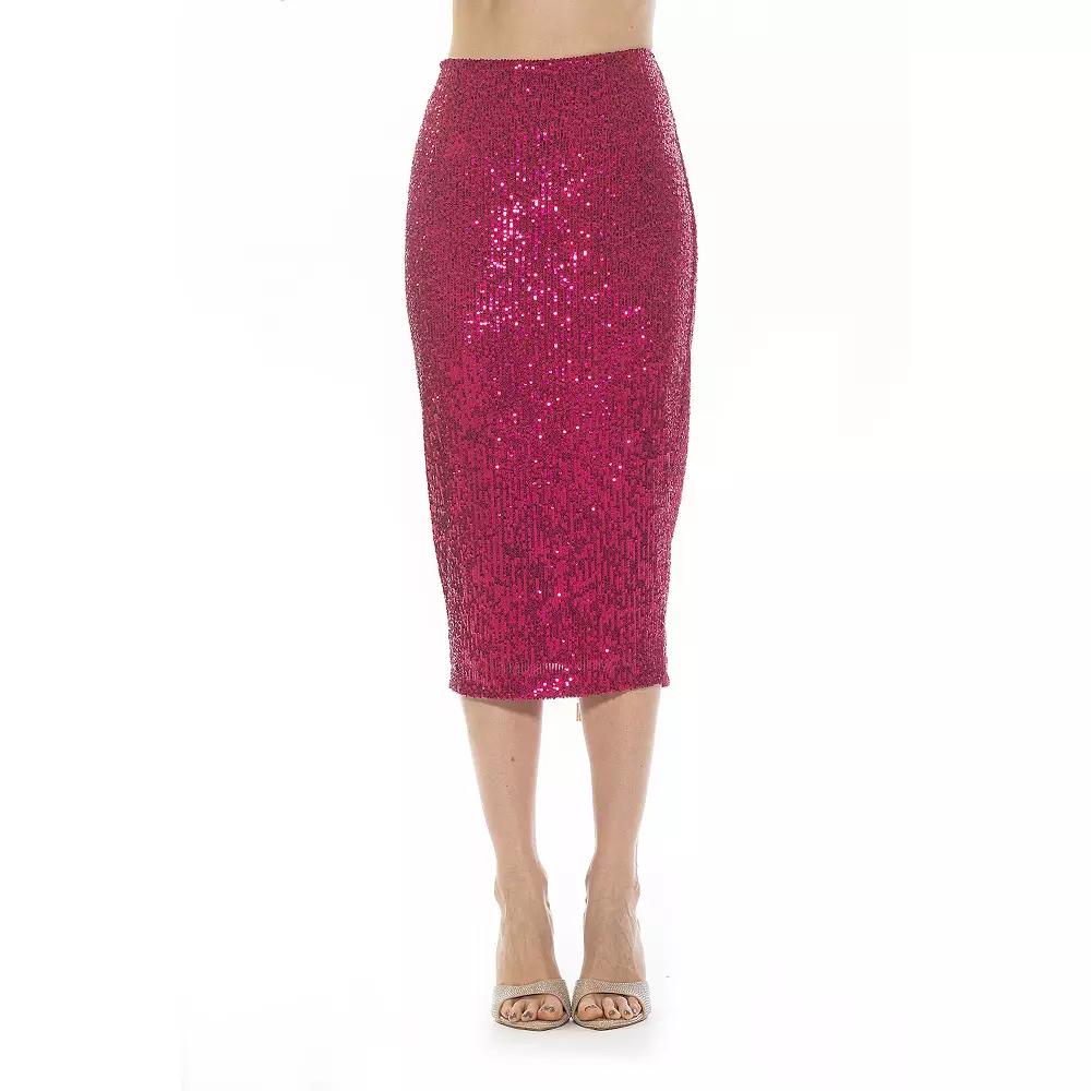Women's ALEXIA ADMOR Ana Midi Sequin Pencil Skirt with Full Back Expose,  Product Image