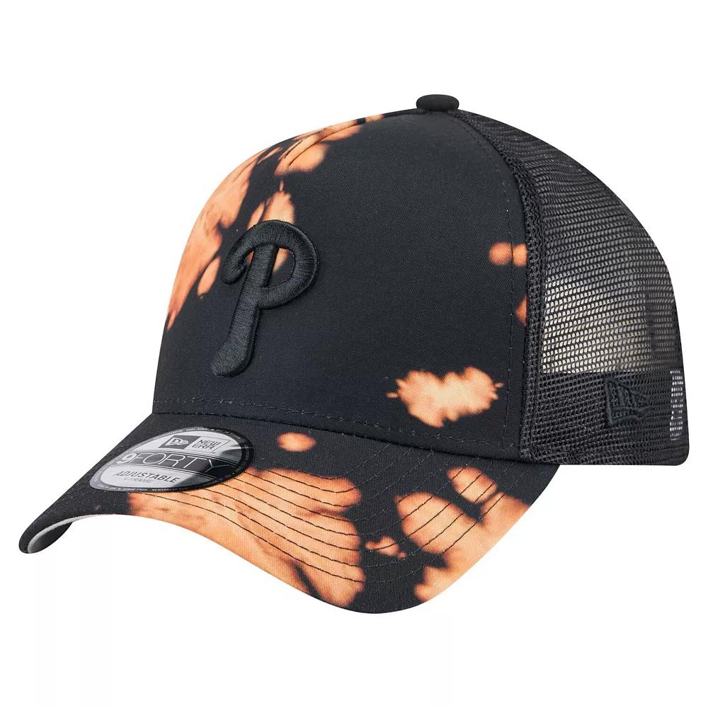 Men's New Era Black Philadelphia Phillies Bleached A-Frame 9FORTY Adjustable Hat Product Image