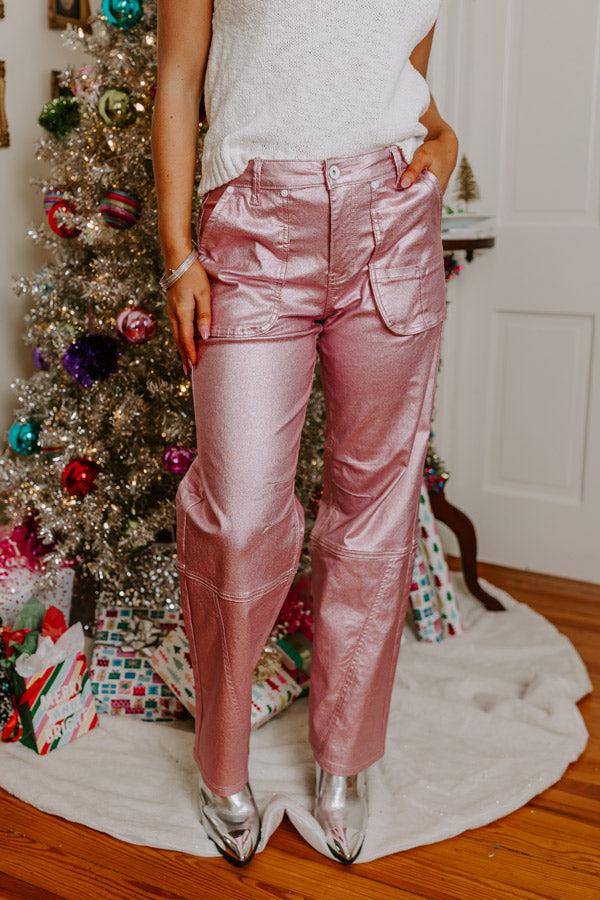 The Raleigh High Waist Metallic Pants In Pink Product Image