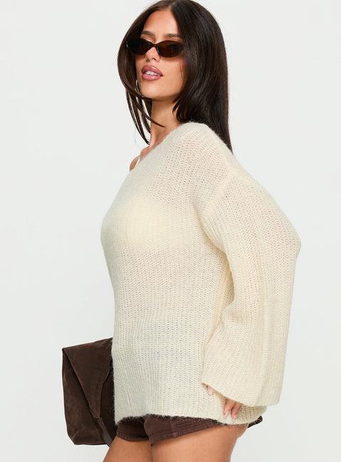 Delyn Off Shoulder Slouchy Knit Sweater Cream Product Image