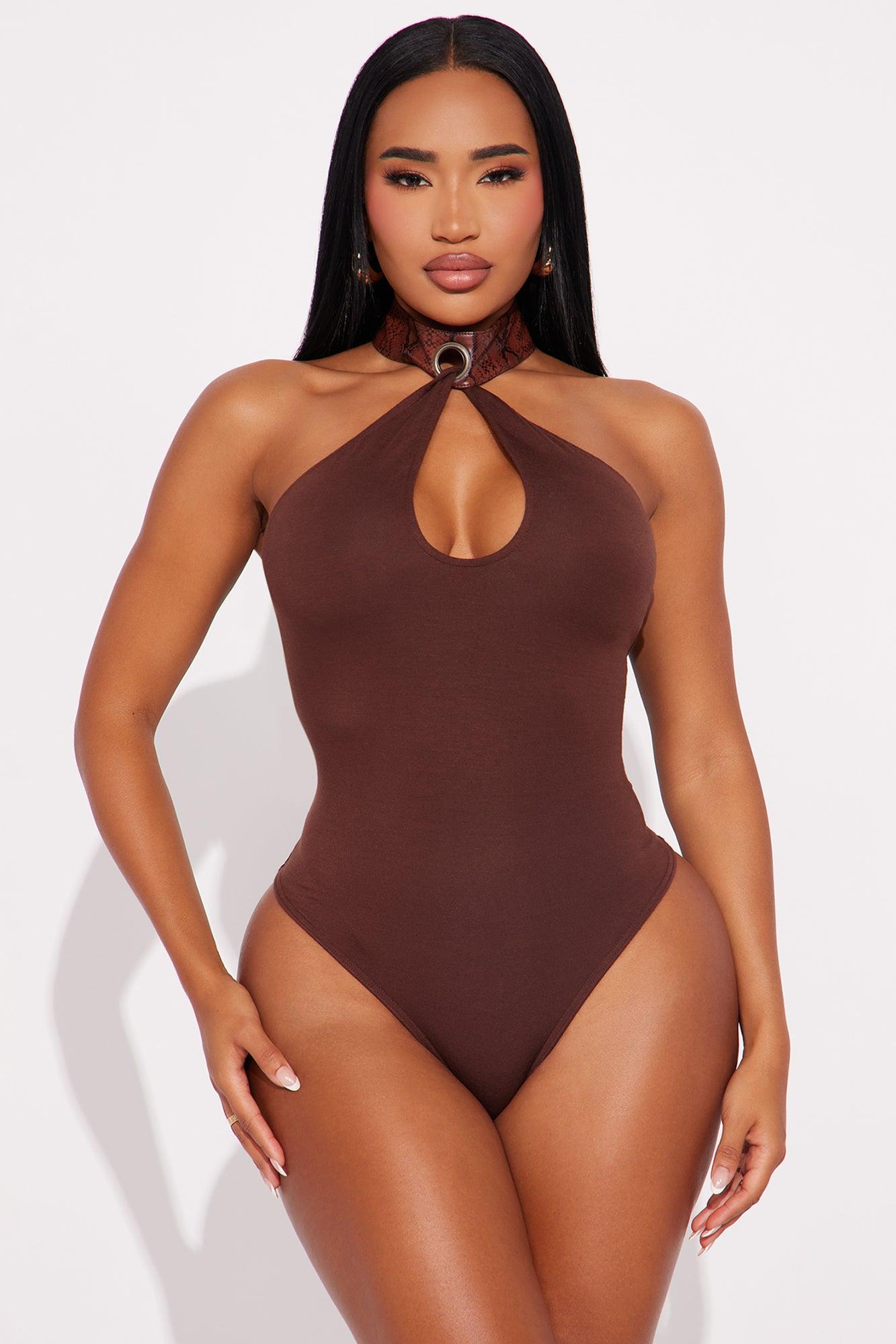First-Class Getaway Halter Cut Out Bodysuit - Brown Female Product Image