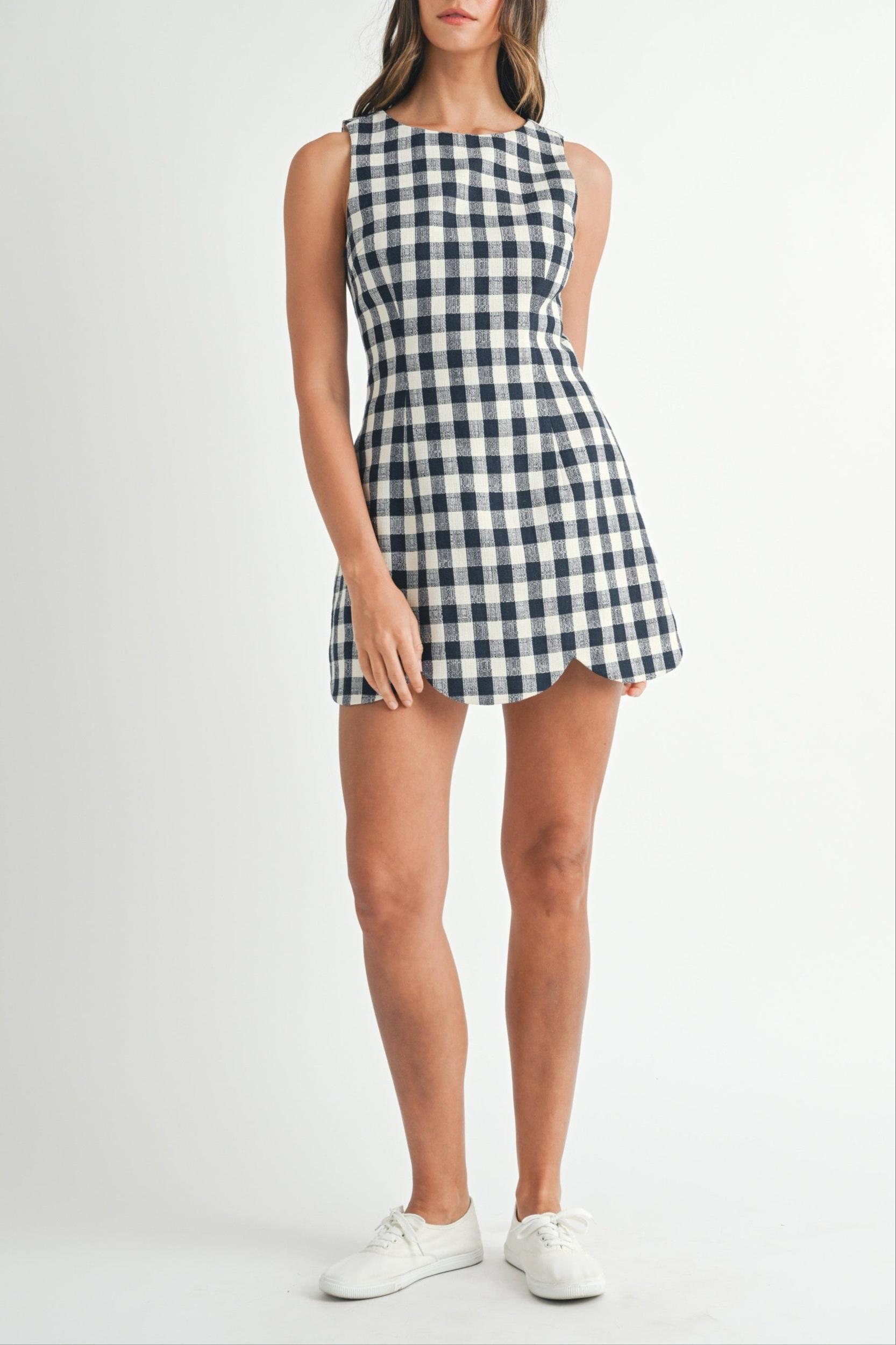 Gingham Scallop-Hem Mini Dress Product Image