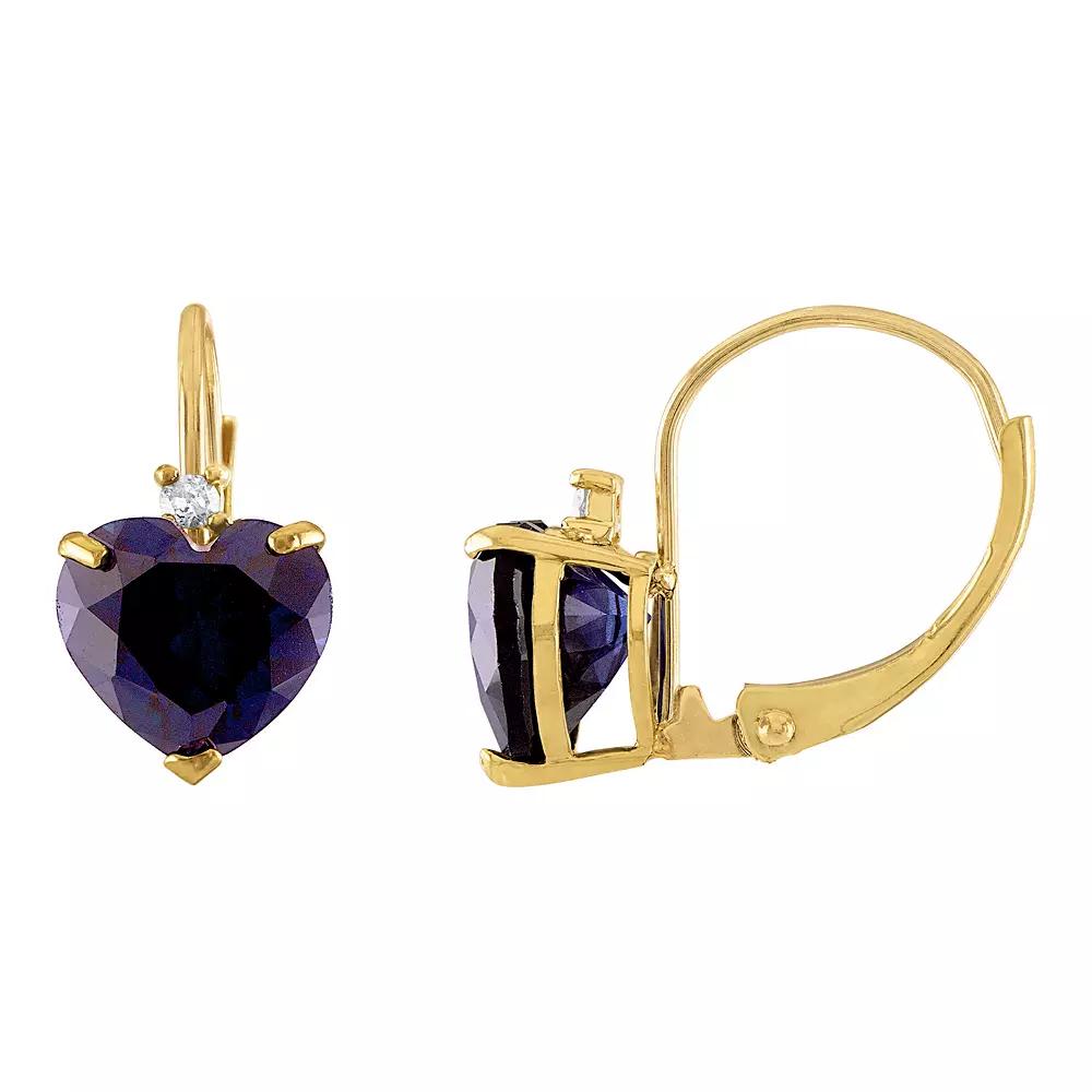 Tiara 10k Gold Lab-Created Sapphire & Diamond Accent Leverback Earrings, Women's Product Image