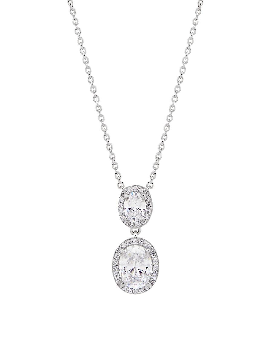 Womens Modern Love Rhodium-Plated & Cubic Zirconia Halo Pendant Necklace Product Image