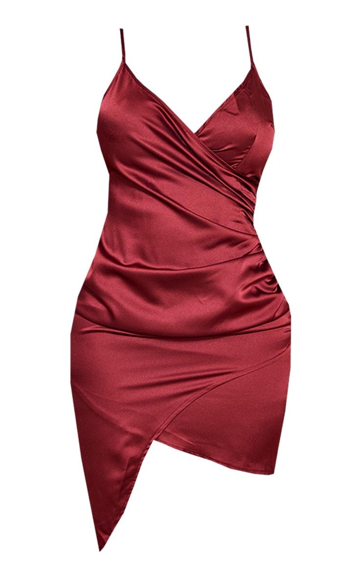 Shape Burgundy Satin Wrap Dress Product Image
