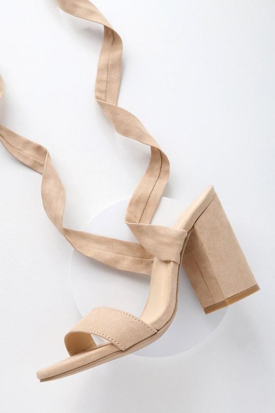 Alta Light Nude Suede Lace-Up Heels Product Image