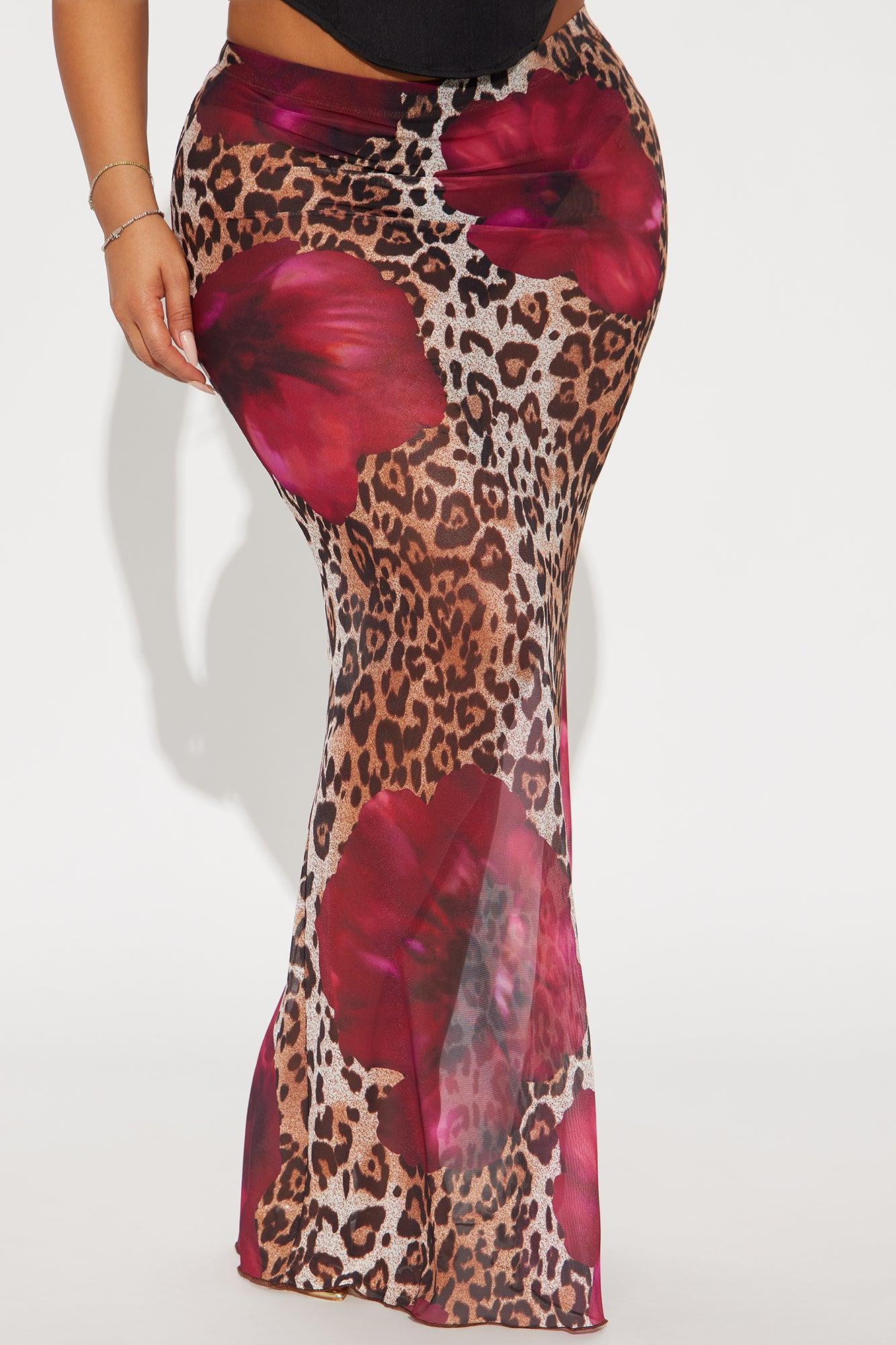 Keep Up Sheer Leopard Floral Mesh Maxi Skirt - Brown/combo Product Image