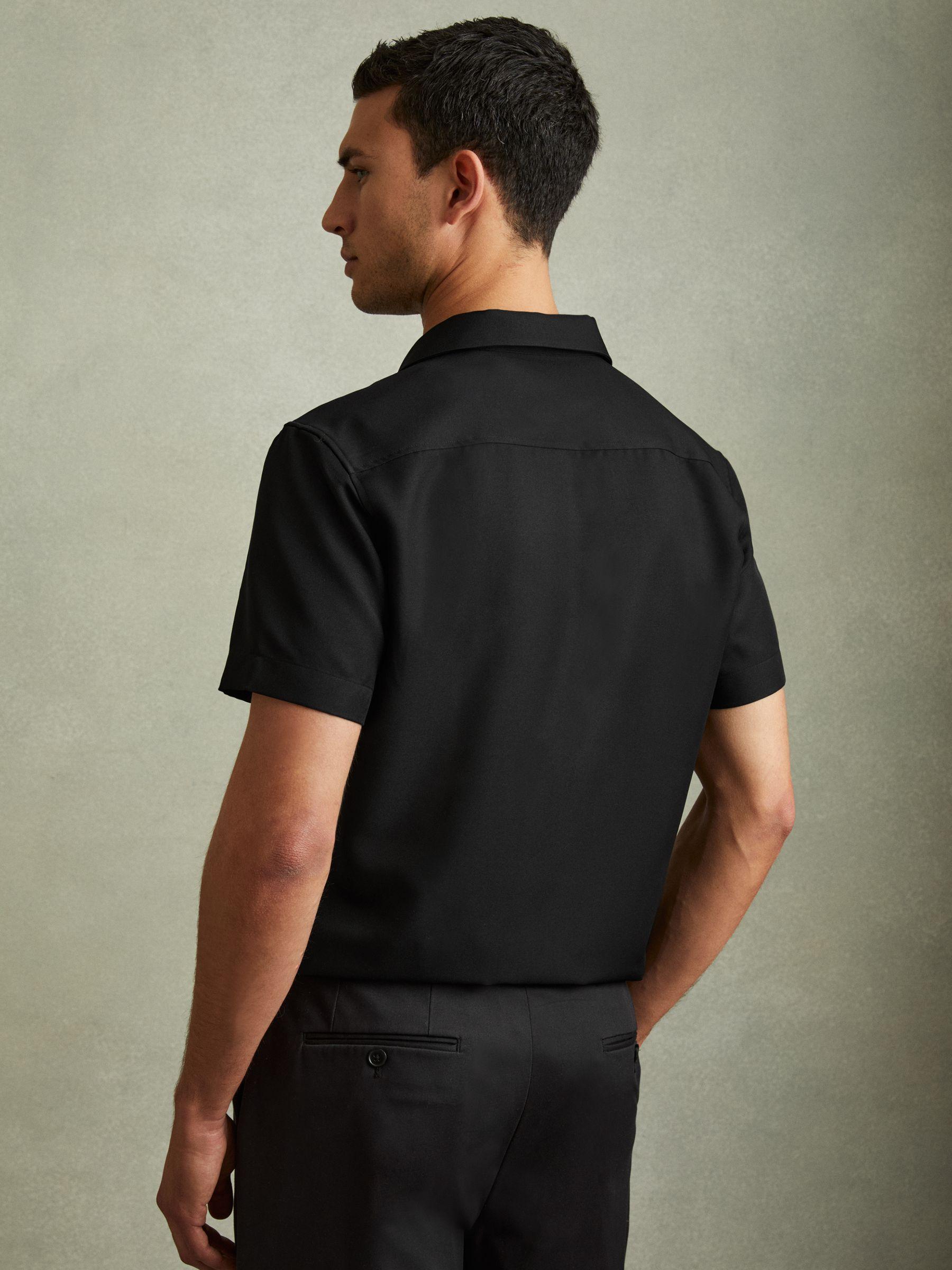 Cuban Collar Button-Through Shirt in Black Product Image