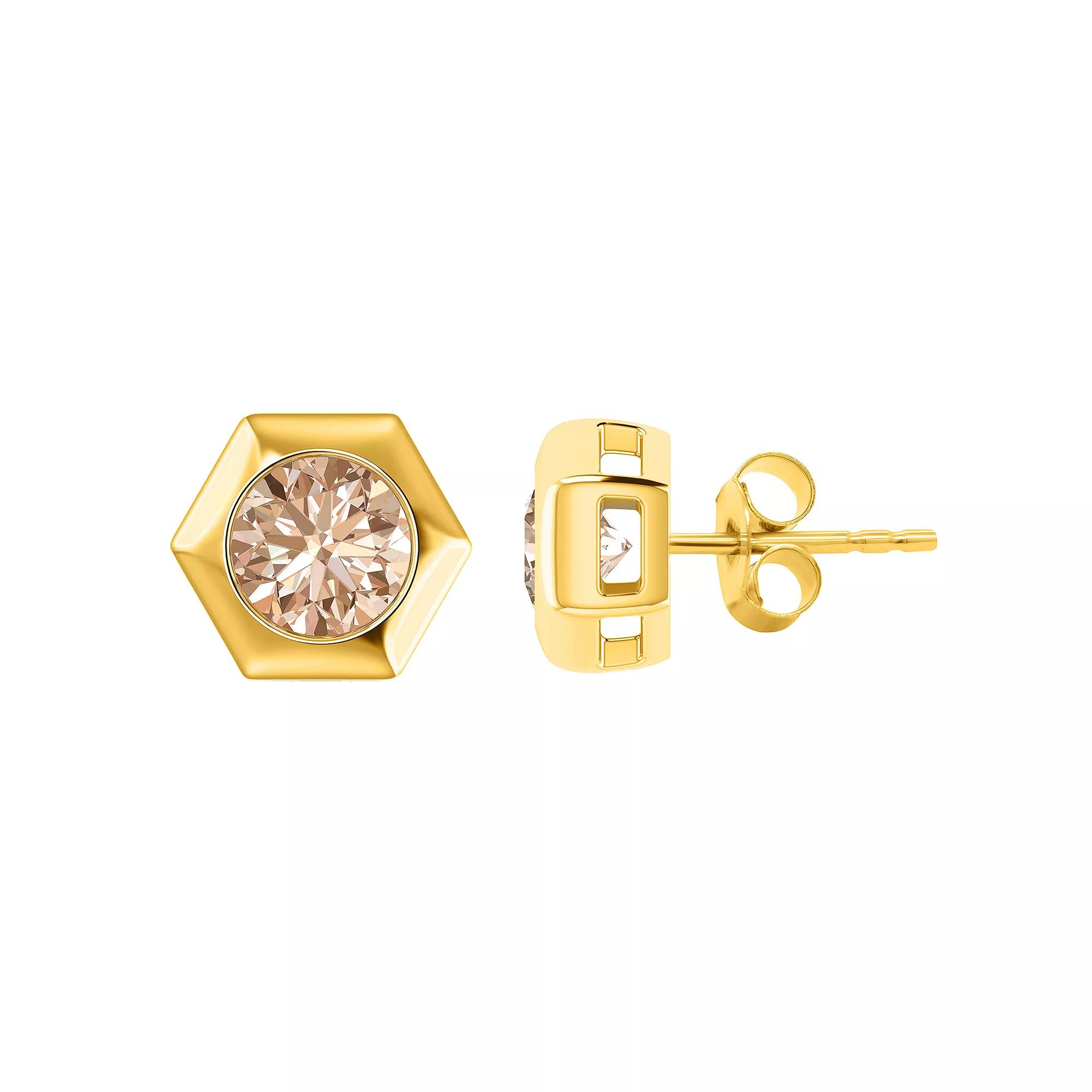 14k Gold 1 1/2 Carat T.W. Champagne Diamond Hexagon Stud Earrings, Women's Product Image