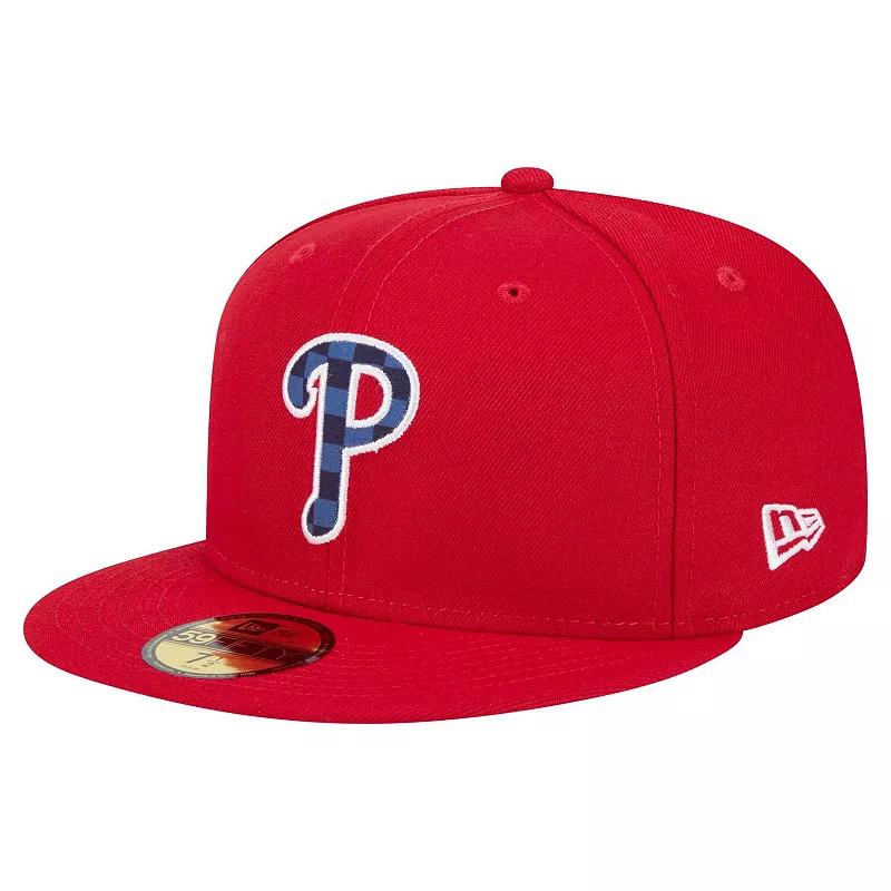 Men's New Era Red Philadelphia Phillies Checkered Undervisor 59FIFTY Fitted Hat,  Product Image