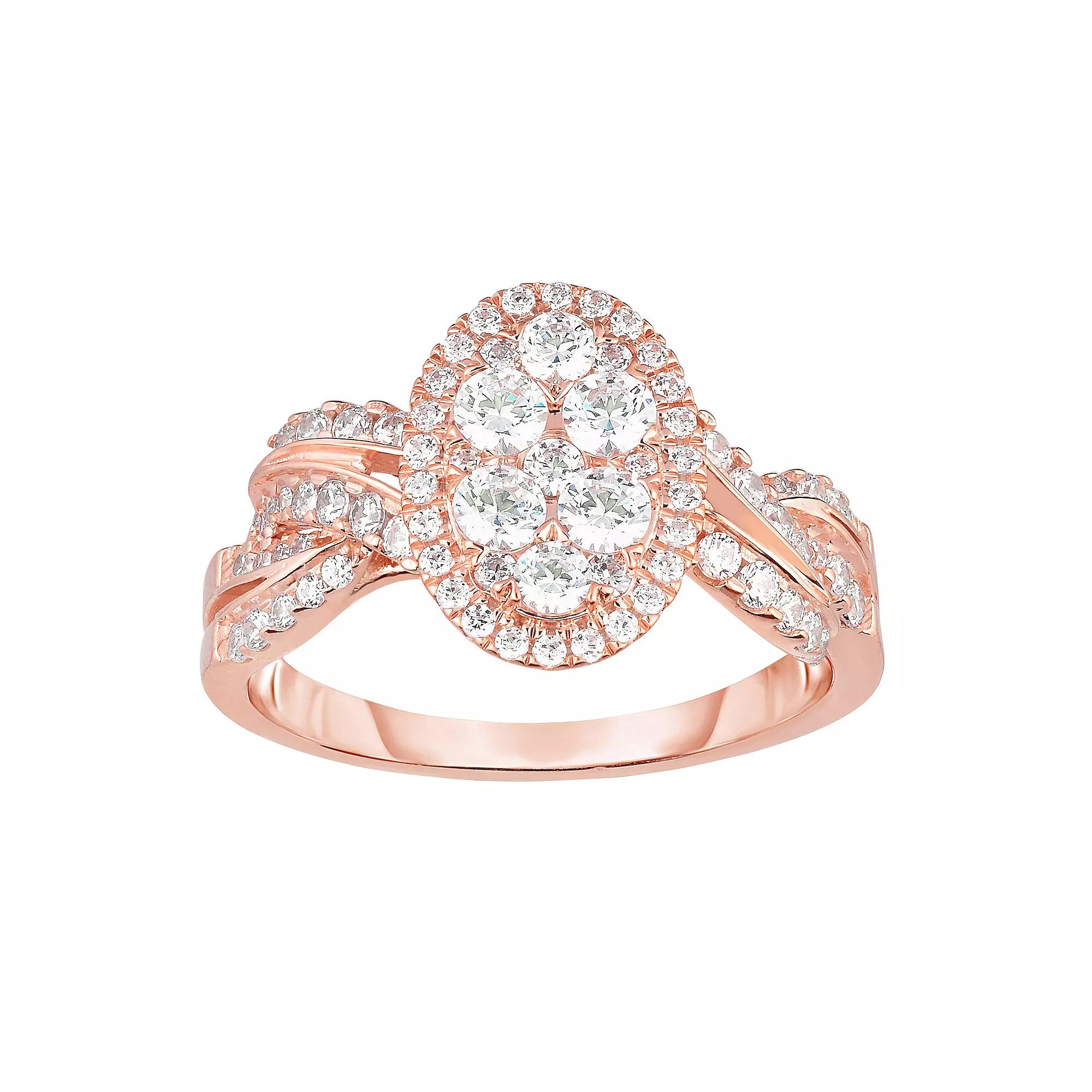 14k Rose Gold 1 Carat T.W. Diamond Crossover Engagement Ring, Women's, Size: 7 Product Image