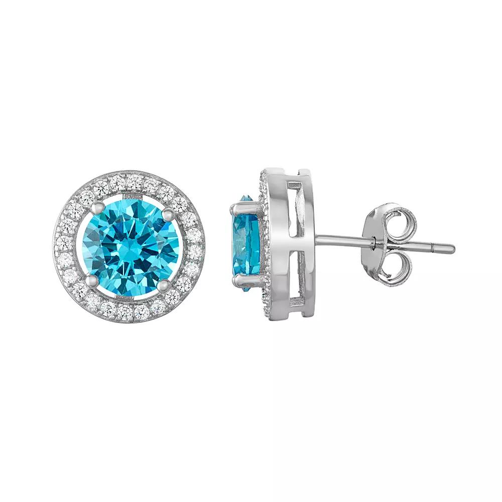 Sterling Silver Cubic Zirconia Halo Stud Earrings, Women's, Cerulean Product Image