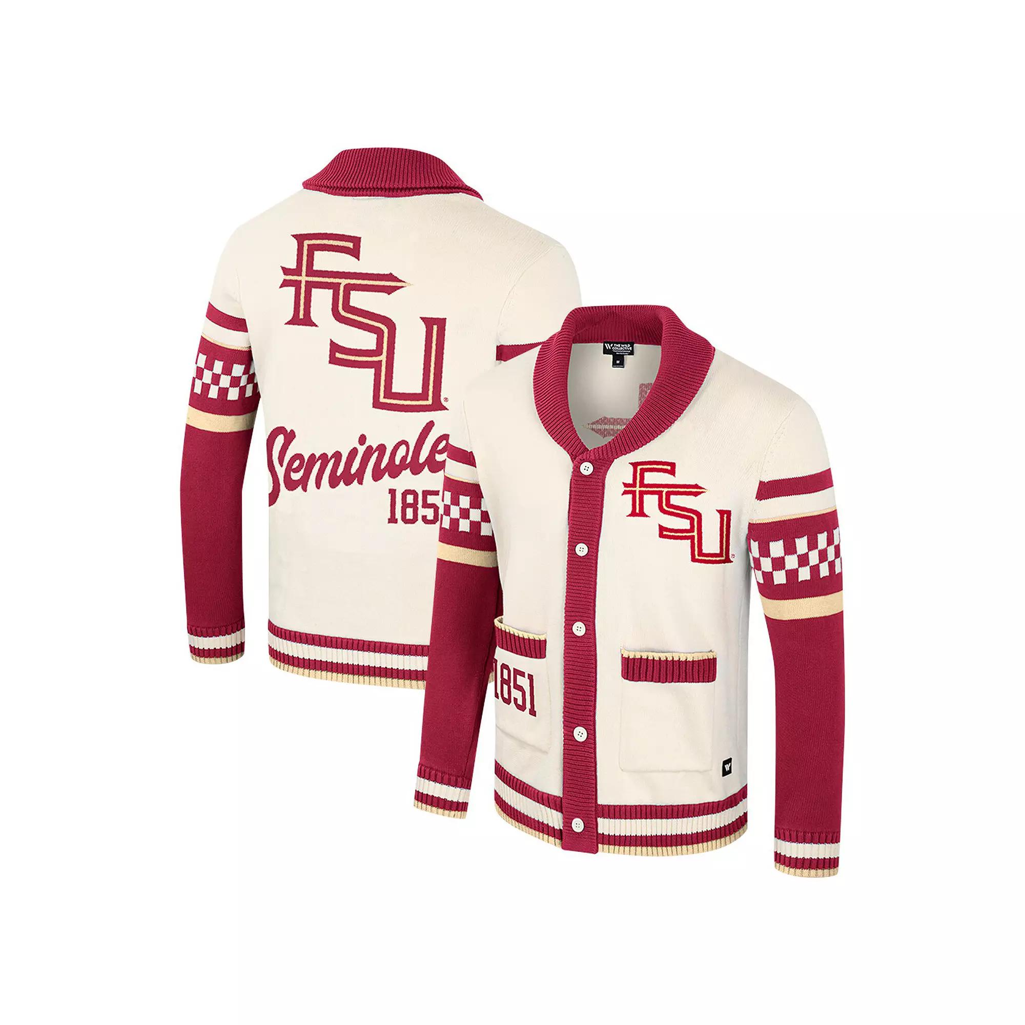 Women's Colosseum Cream Florida State Seminoles Wild Collective Button-Up Jaquard Sweater, Size: Medium, Beige Product Image