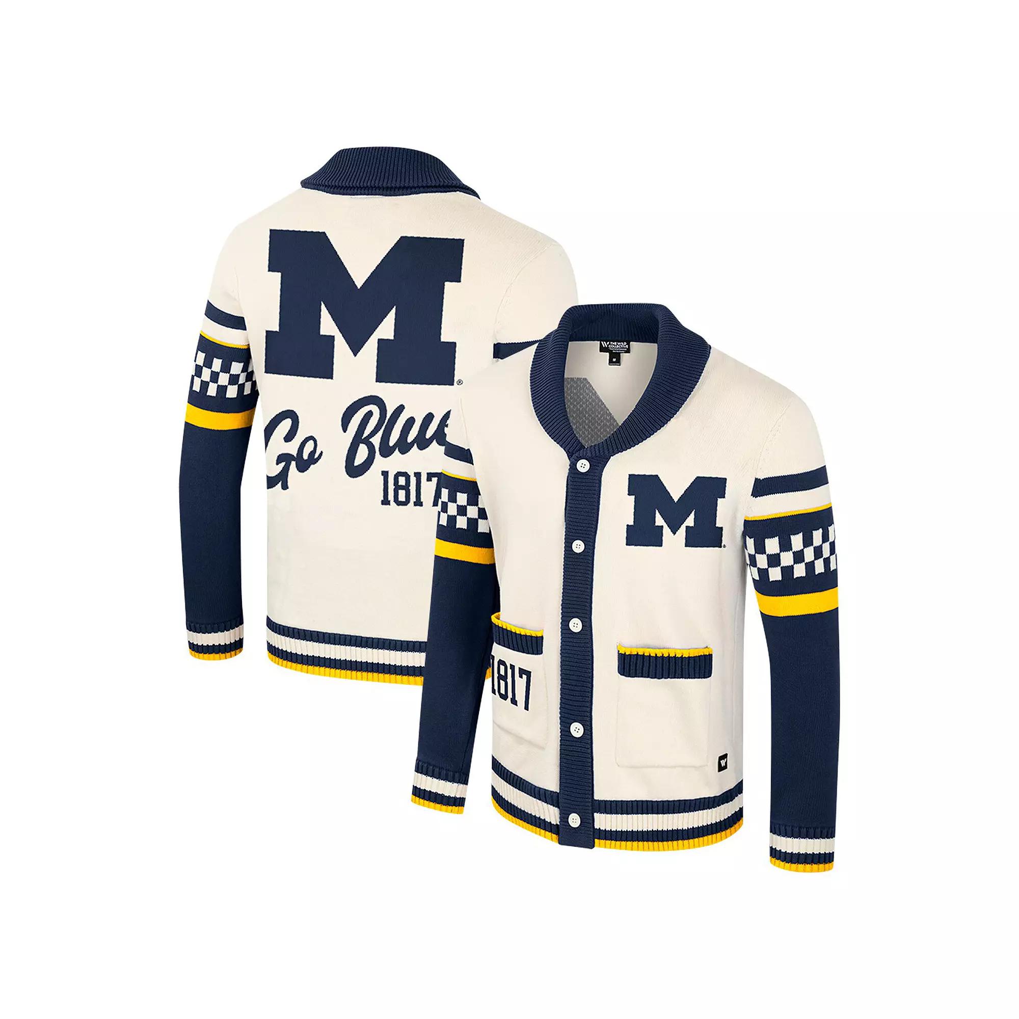 Women's Colosseum Cream Michigan Wolverines Wild Collective Button-Up Jacquard Sweater,  Product Image