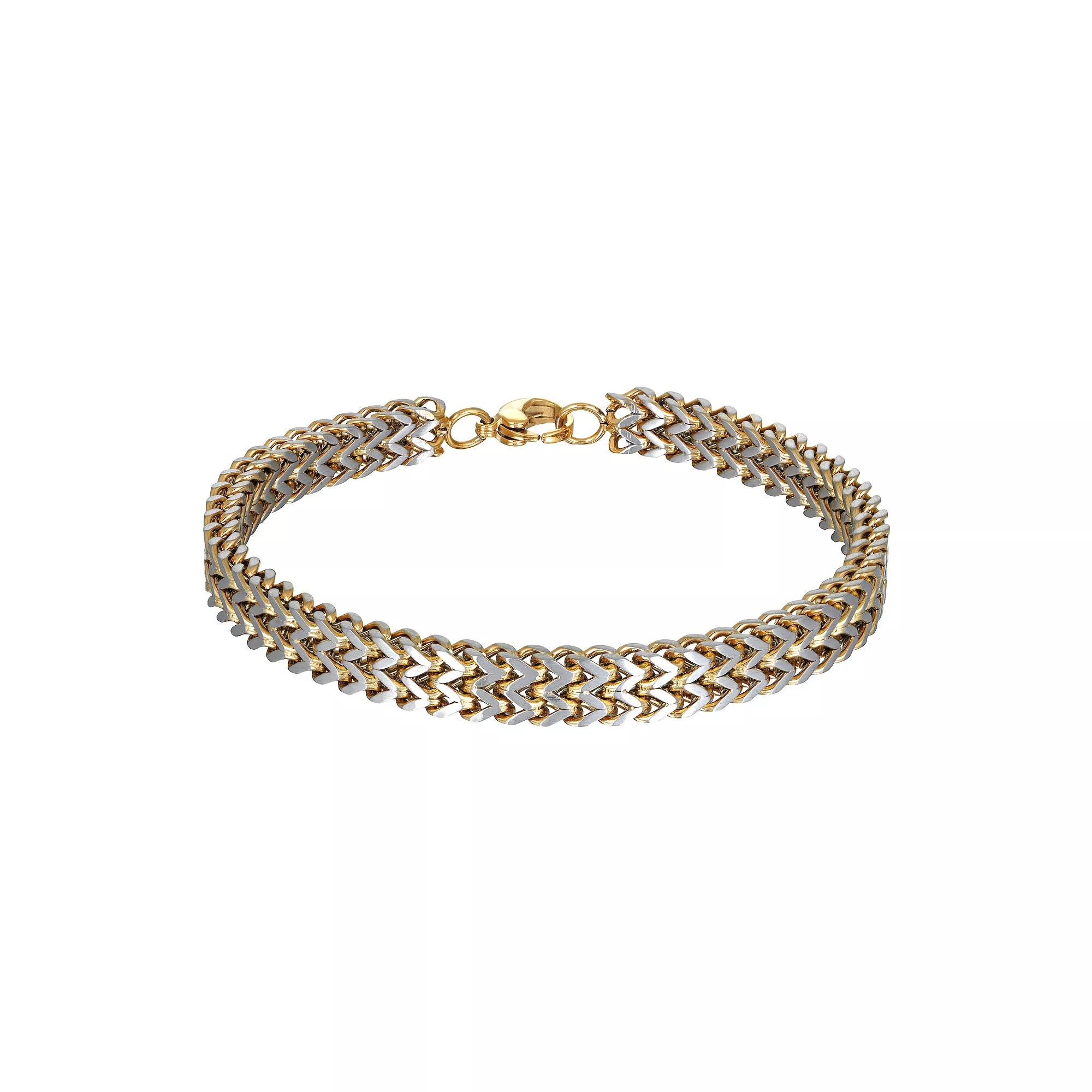 Men's LYNX Two Tone Stainless Steel 2-Row Foxtail Chain Bracelet, Size: 8.5", Gold Tone Product Image