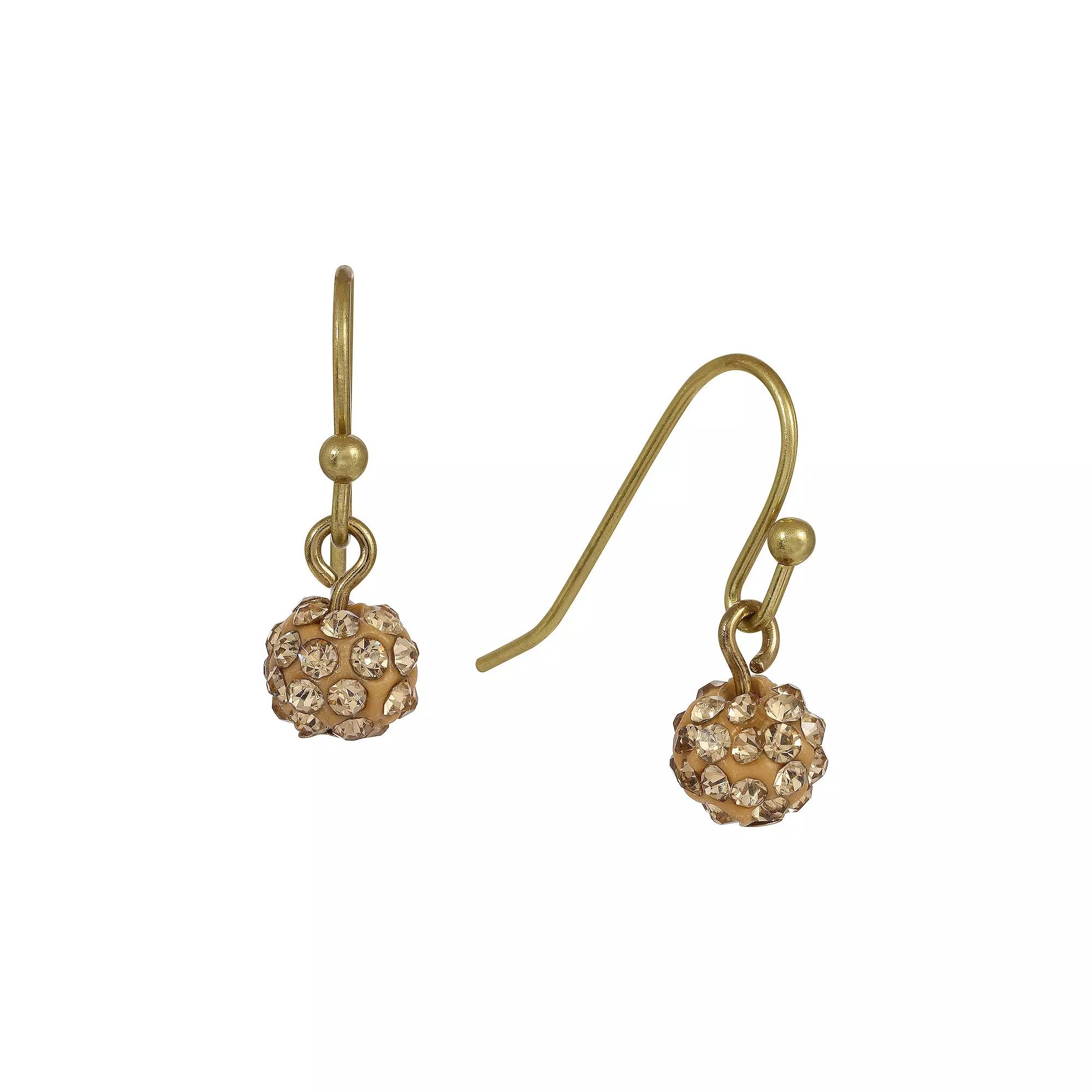 1928 Gold-Tone Pave Ball Drop Earrings, Womens, Light Brown Product Image
