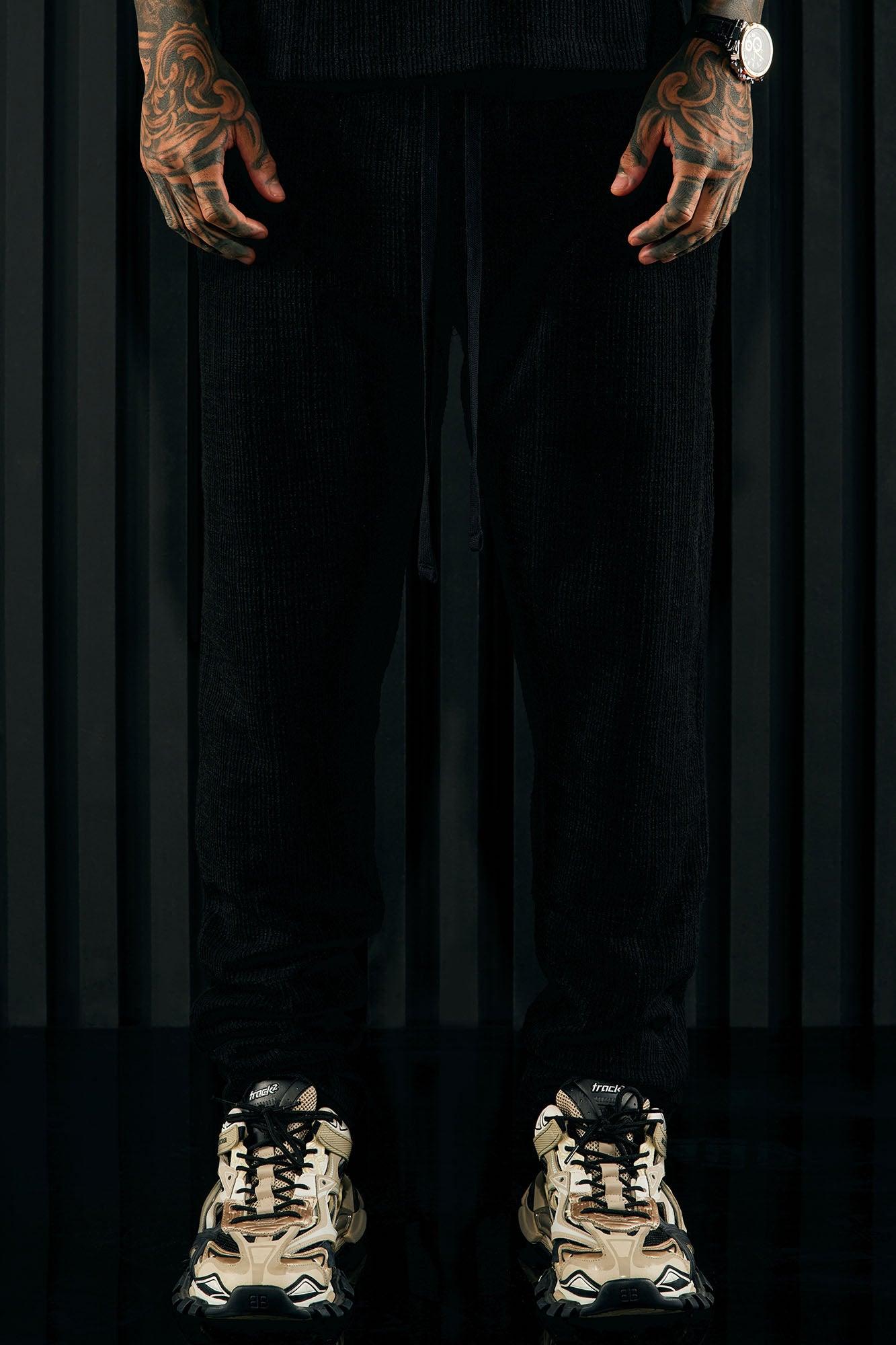 Dean Textured Slim Pants - Black Product Image
