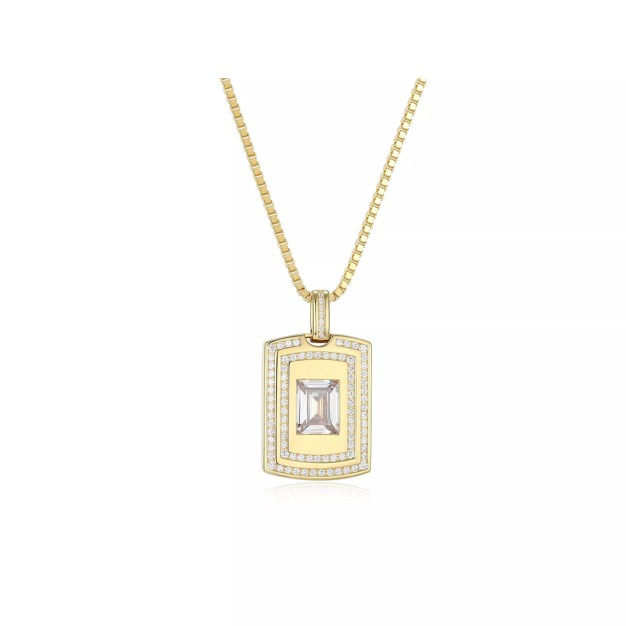 Men's Sterling Silver Double Row Cubic Zirconia Dog Tag Pendant Necklace, Size: 22" Product Image