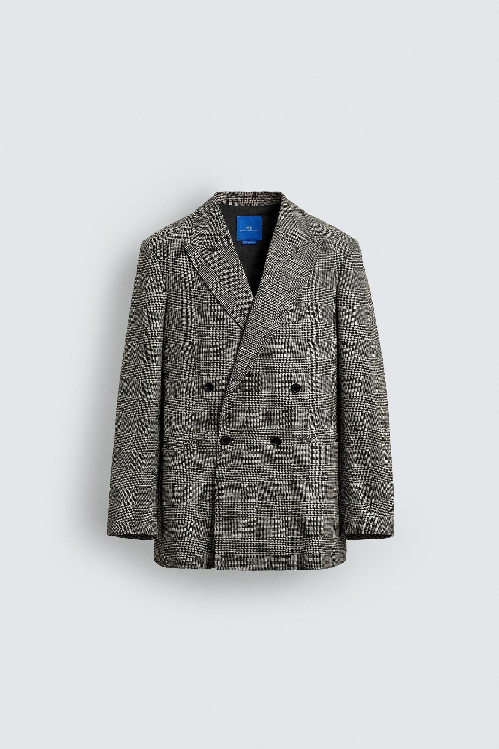 PLAID WOOL - LINEN DOUBLE BREASTED BLAZER AARON LEVINE X ZARA Product Image