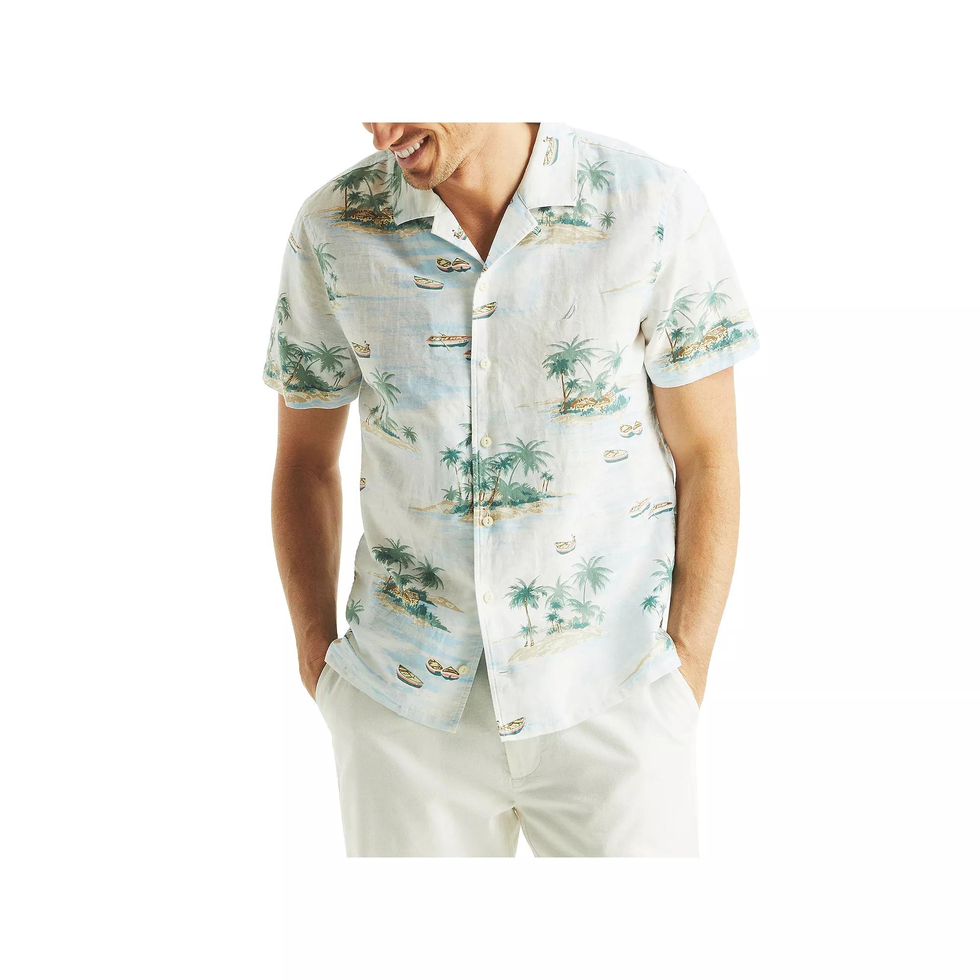 Men's Nautica Printed Short-Sleeve Camp Shirt, Size: Small, White Tropical Product Image