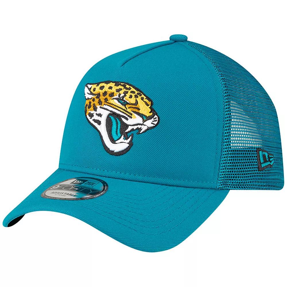 Men's New Era Teal Jacksonville Jaguars A-Frame Trucker 9FORTY Adjustable Hat, Blue Product Image