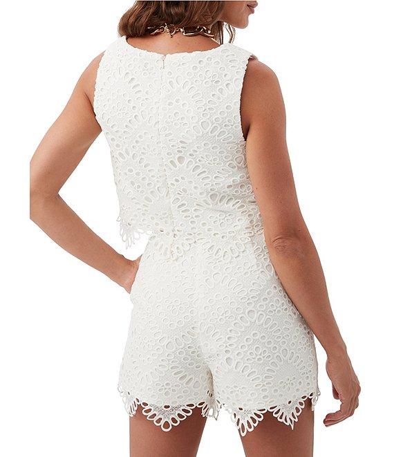 Trina Turk Albi Lerins Lace Square Neck Sleeveless Scallop Coordinating Crop Top Product Image