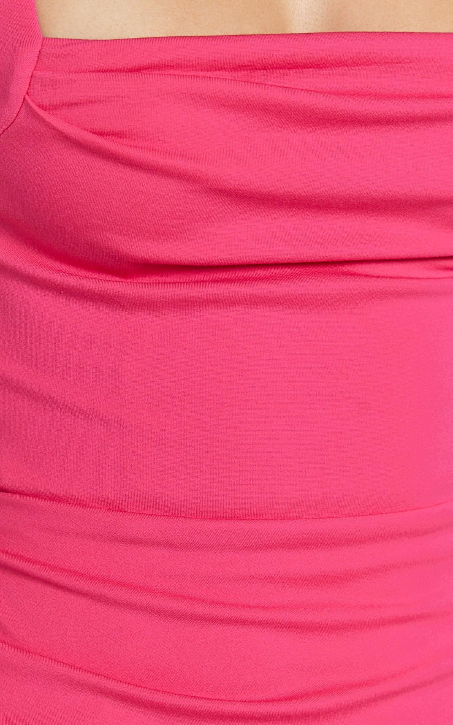 Tiffy Midi Dress - Square Neck Ruched Bodycon Dress in Pink Product Image