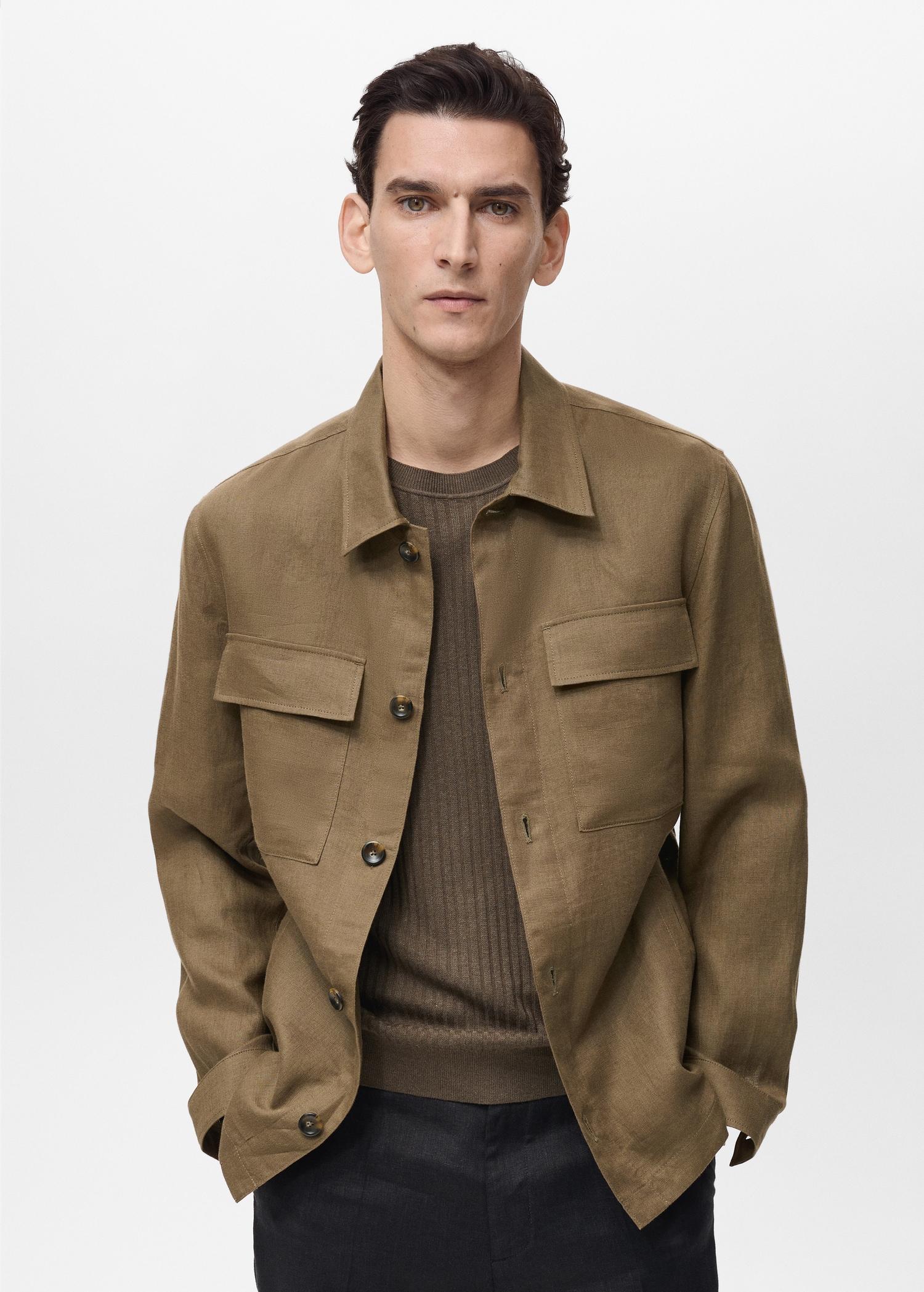 100% linen overshirt with pockets - Men | MANGO USA Product Image