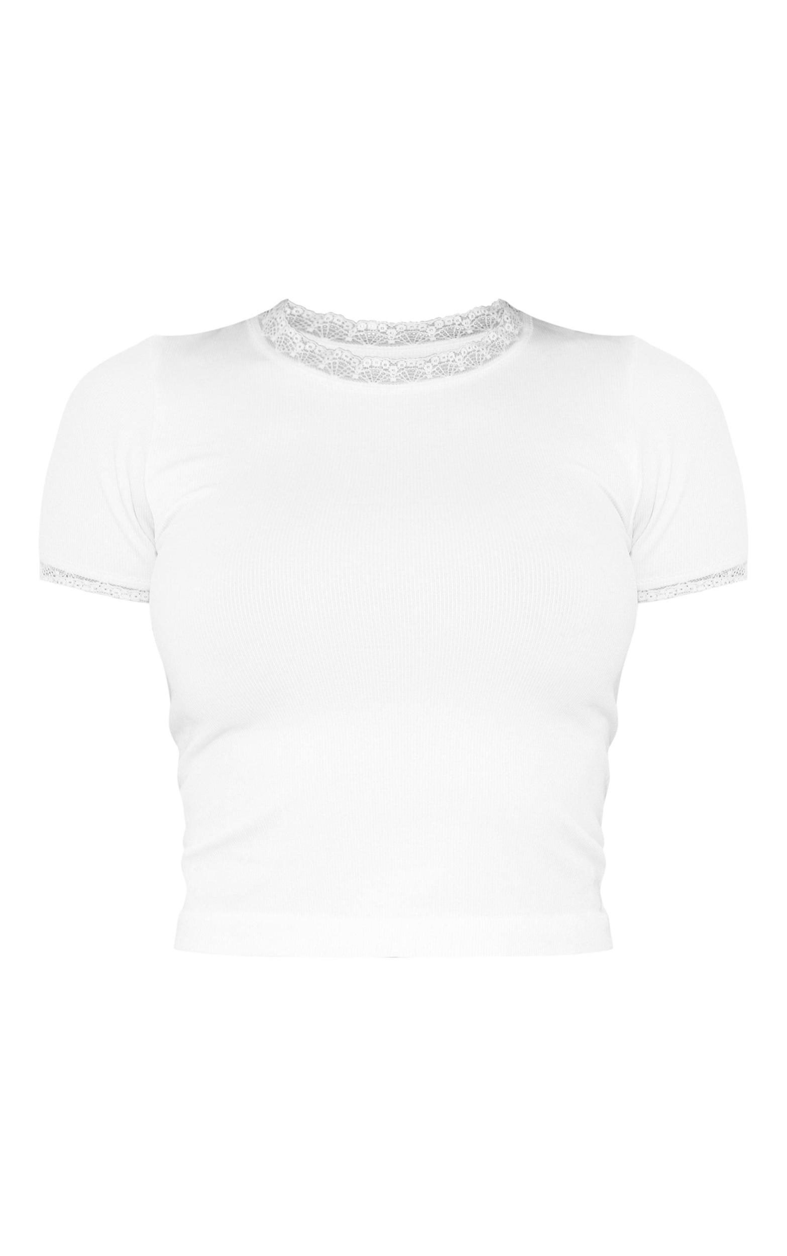 White Lace Trim Light Seamless T-shirt Product Image