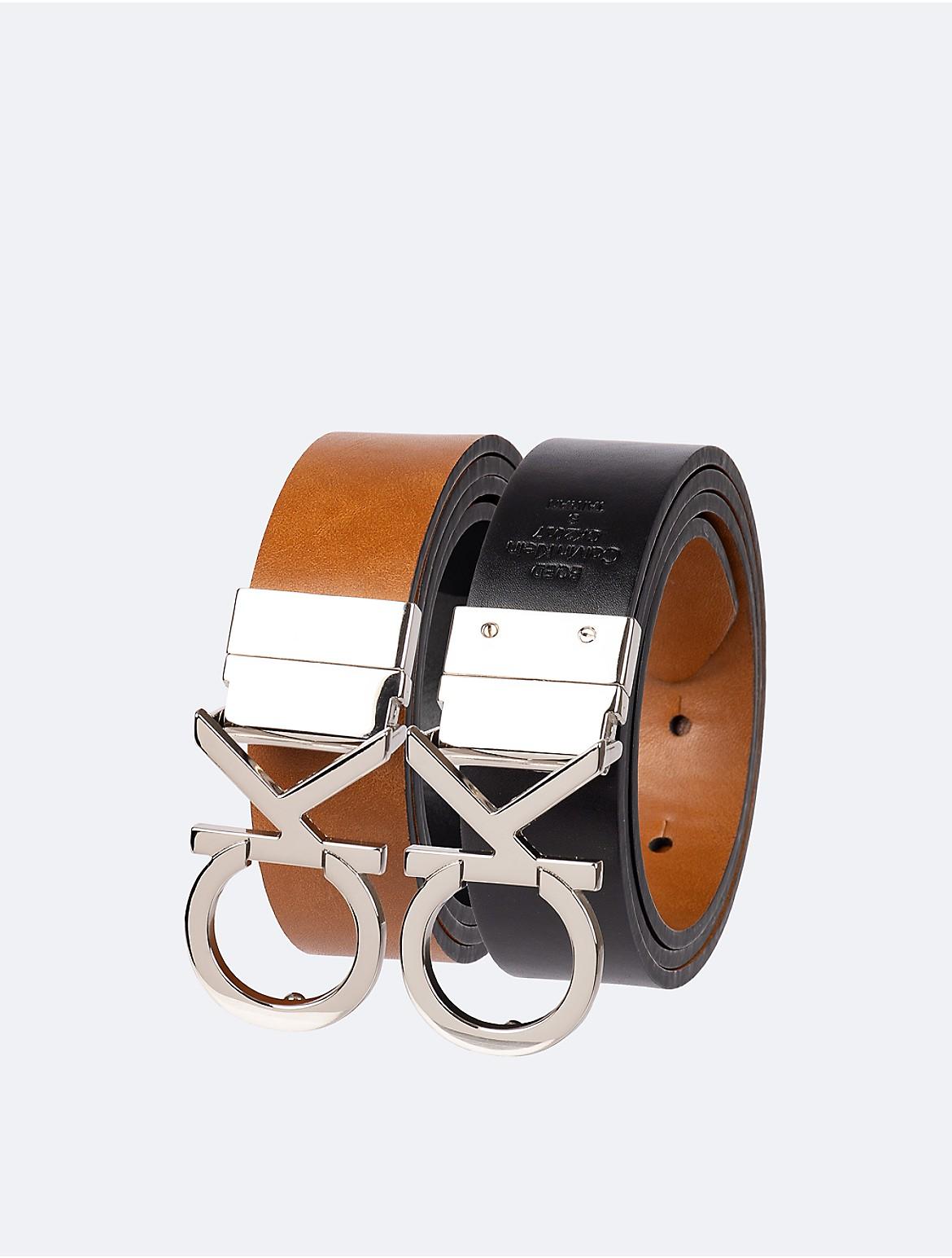 Calvin Klein Womens Monogram Logo Plaque Reversible Belt - Multi Product Image